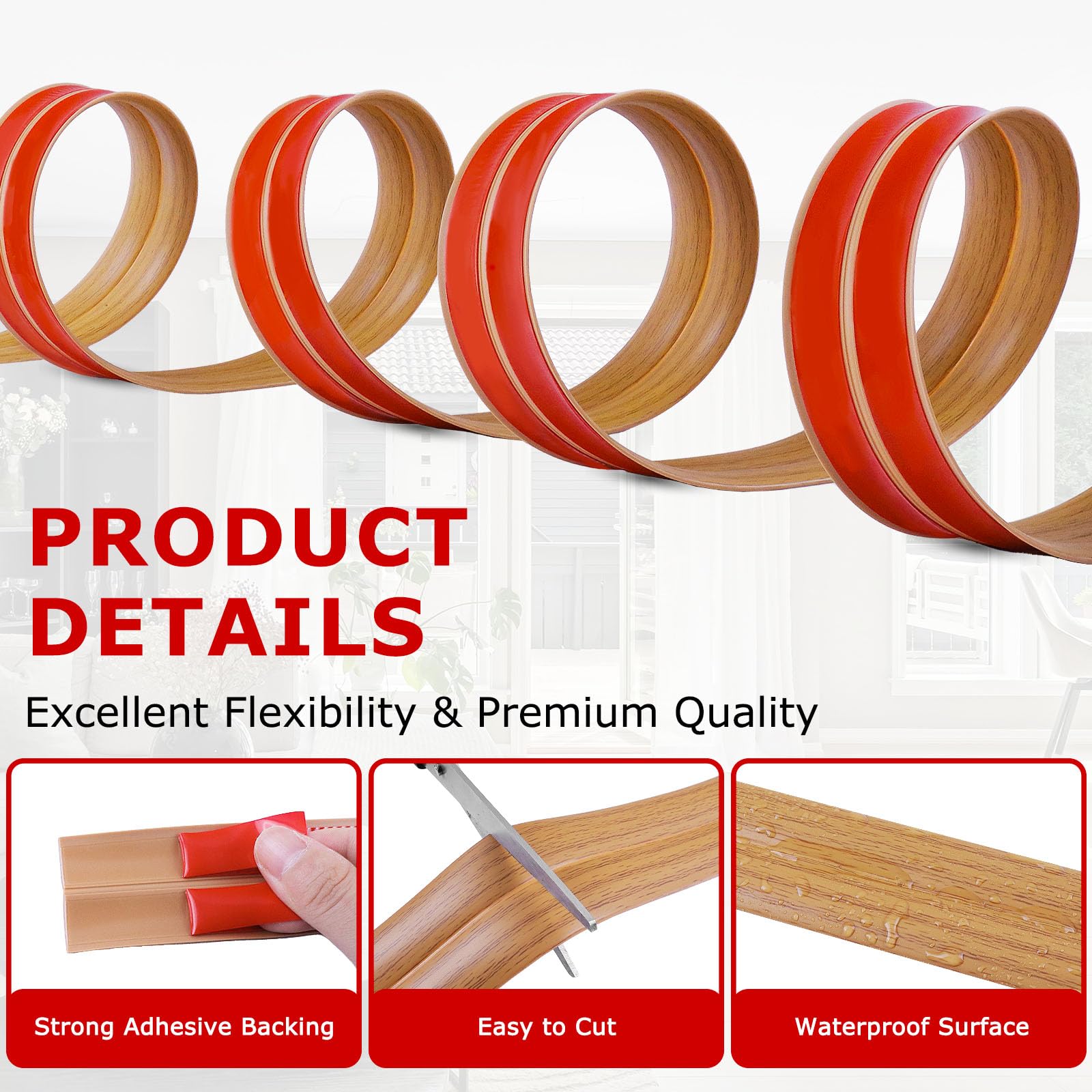 Molduras decorativas pared protector esquinas pared moldura adhesiva rodapie flexible (4cm×3m, Grano de madera amarillo)