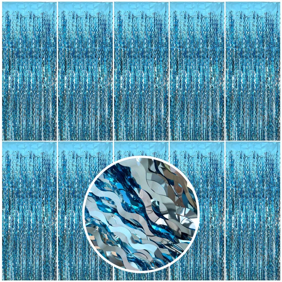 Wave Foil Fringe Curtain Tinsel Blue Streamers Photo Backdrop Blue Birthday Party Supplies Frozen Birthday Party Decorations Snow Flakes Decorating Ocean Party Decor Supplies