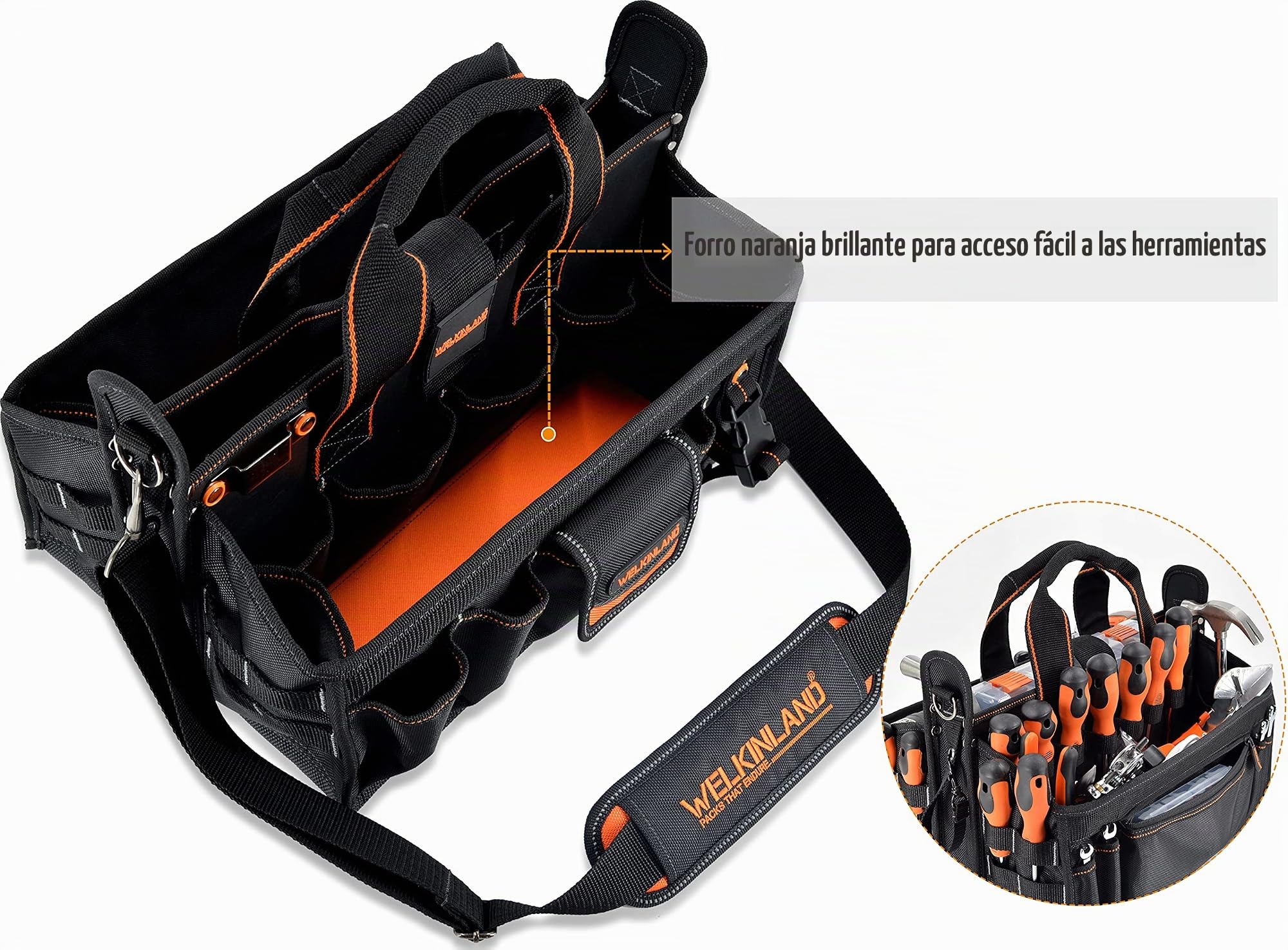 Bolsa de herramientas para electricistas y HVAC – con organizador de enchufes