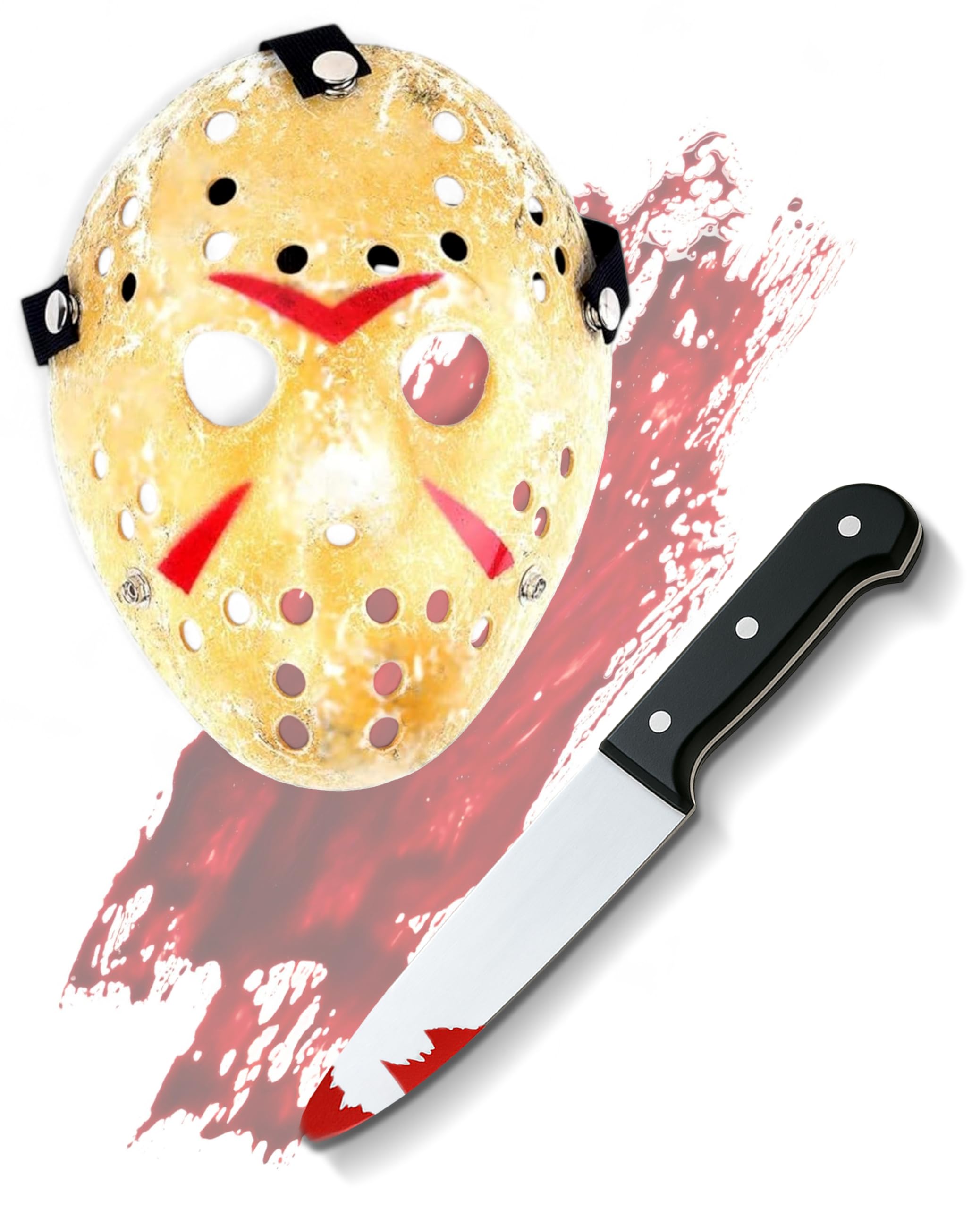 Mega_Jumble Adult Jason Voorhees Mask & Bloody Machete Props - Creepy Halloween Demon Killer Horror Scary Party Fancy Dress Costume (Jason Mask & Knife)