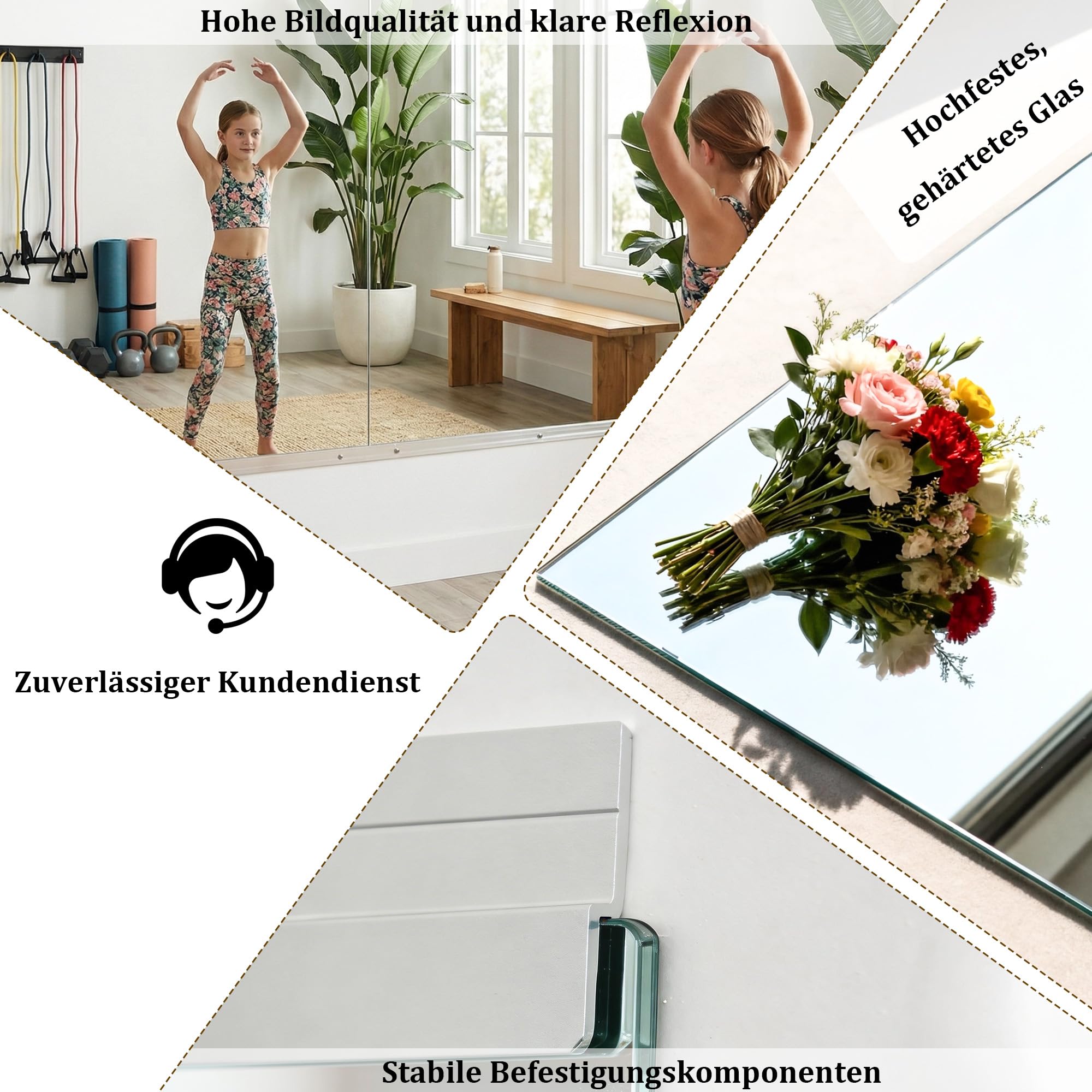 BEAUTYPEAK 2PCS Ganzkörperspiegel 152x83cm, Spiegel Fitnessraum Groß, Wandspiegel Spiegel Tanzspiegel, Gehärtetes Glas Rahmenlose für Garage, Fitnessstudio, Zuhause Yoga