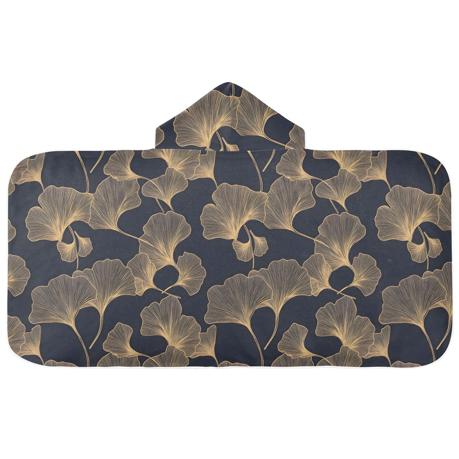 CHIFIGNO Bath Towels for Kids Soft Kids Beach Towel Absorbent Hooded Beach Towel Poncho for Boys Girls, Golden Ginkgo Leaves