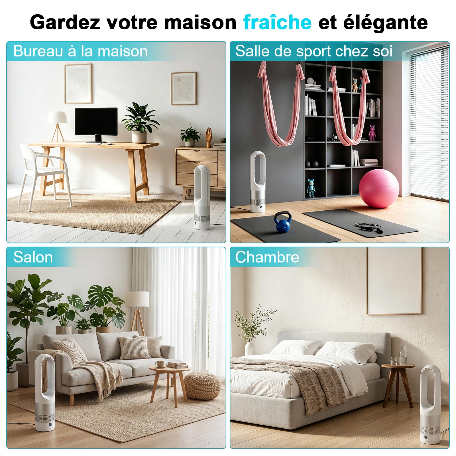 Ventilateur sans Pale Silencieux,Ventilateur Colonne avec Télécommande,Oscillation 80°,Enfants/Animaux,8 Vitesses, Minuterie 8H, Facile à Nettoyer, pour Chambre et Salon