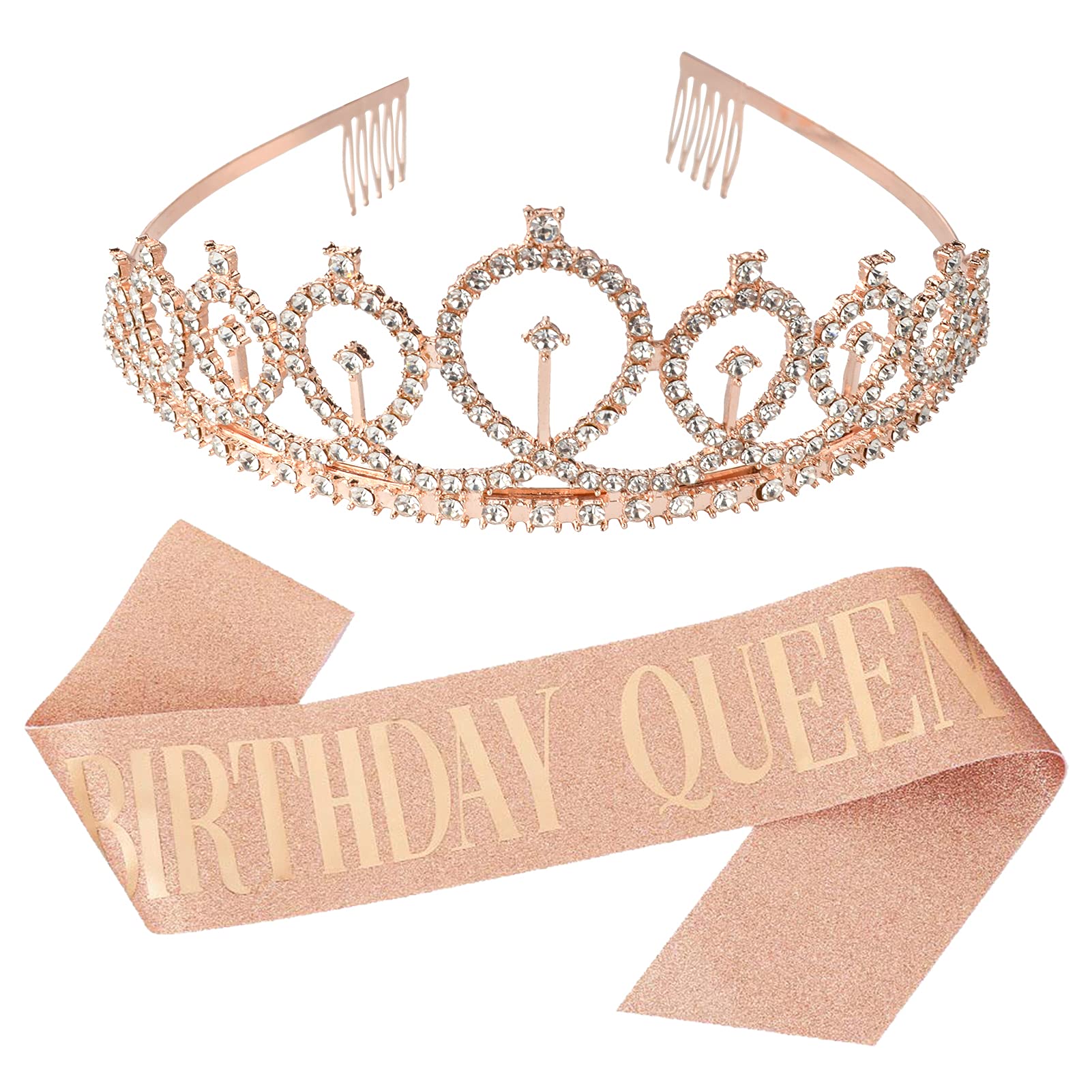 AIBAOBAOBirthday Queen Sash & Rhinestone Tiara Kit, Rosa Birthday Gifts Celebration Decoration, Festival Party Supplies Accessories, Fabulous Sash and Rhinestone Tiara Set for Women, Girls
