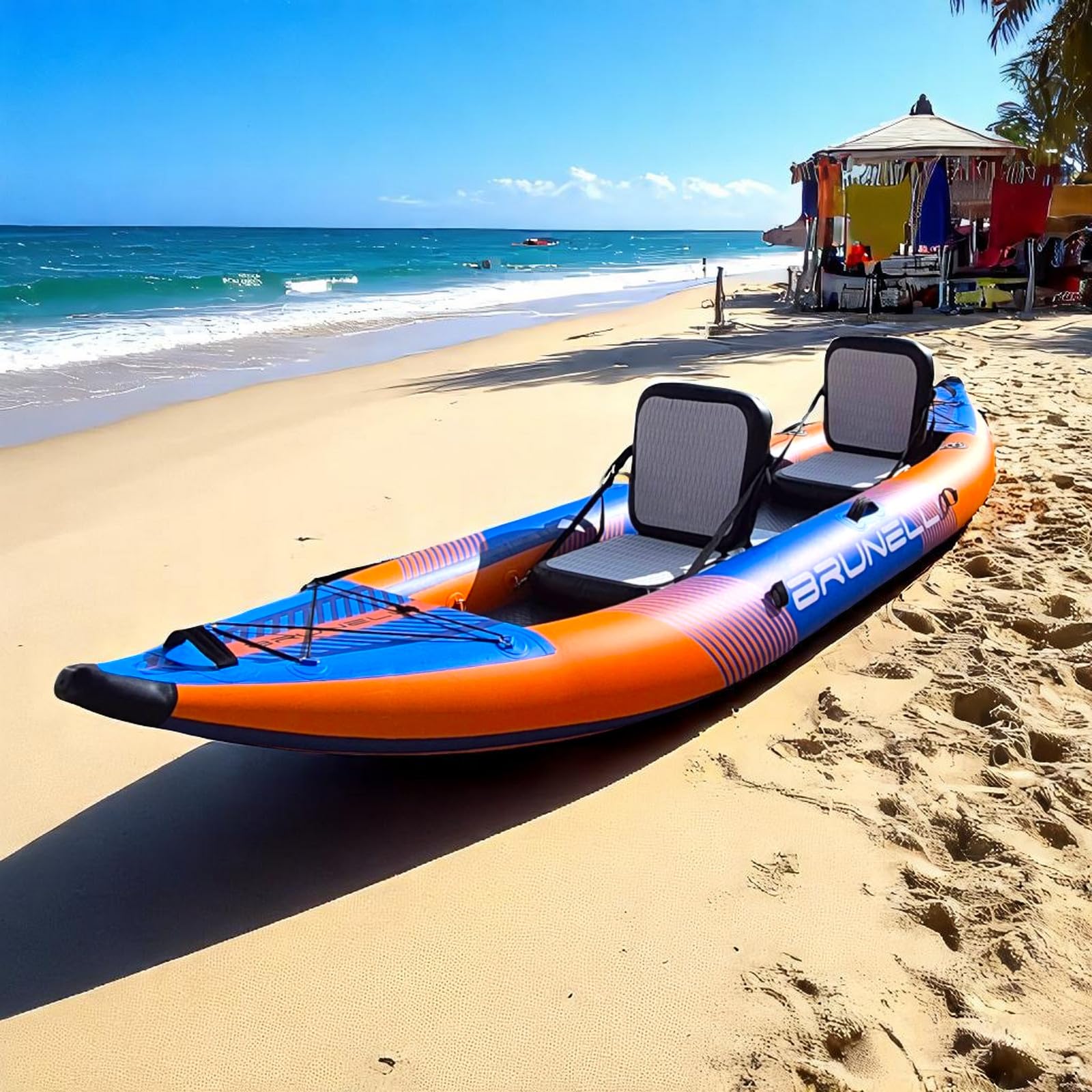 Brunelli 2 Personen Kajak aufblasbar Komplettset Drop-Stitch Kanu Kayak Tour Paddelboot blau