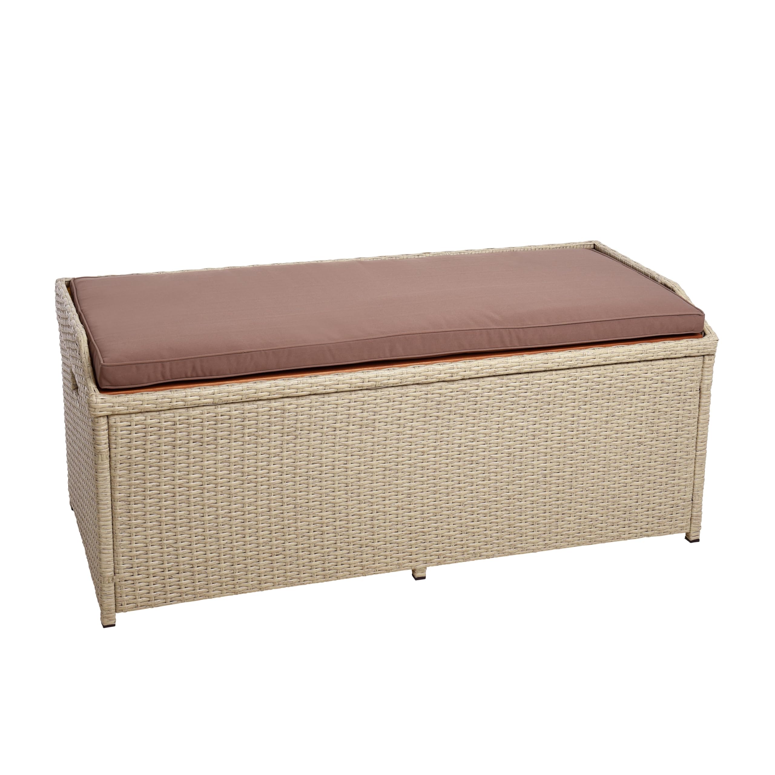 ESTEXO Polyrattan Gartenbank Sitzbank mit Auflagenbox Kissenbox Rattan Kissentruhe Bank mit Stauraum Beige
