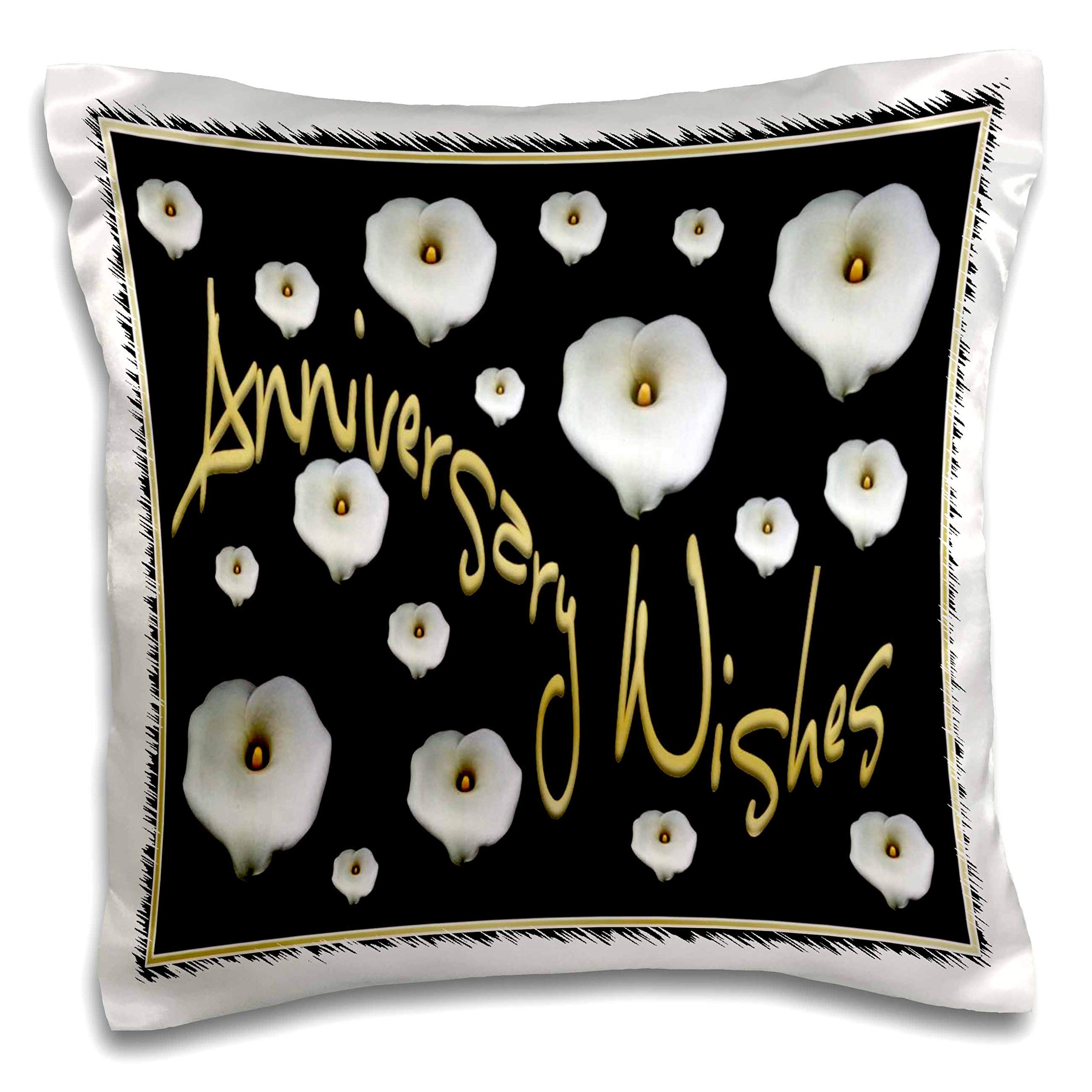 3dRose Taiche Digital Art Wishes-Polka dot Calla Lilies Isolated on Black with Happy Anniversary Text (pc-333831-1) Pillow Case, White