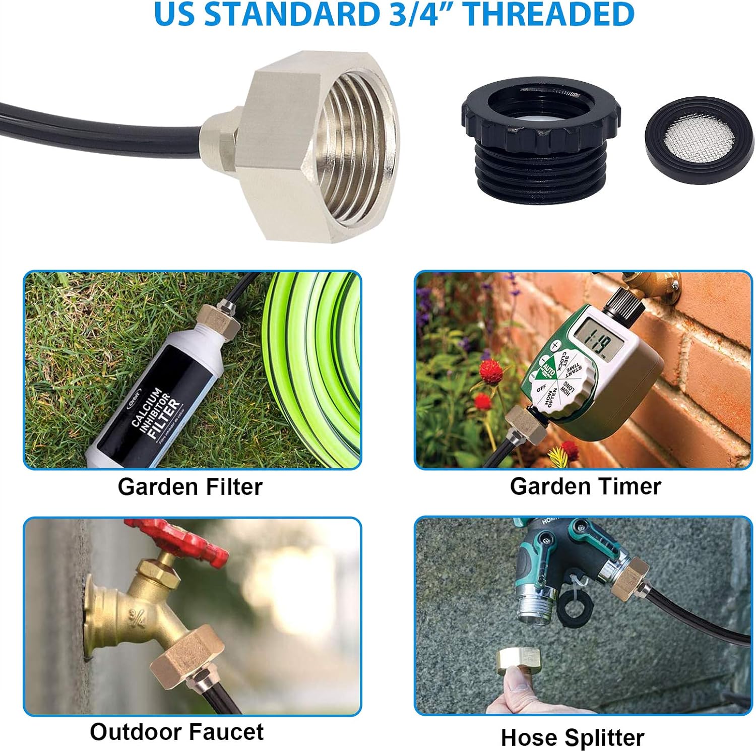 YuYo Misting System, Misters for Outside Patio, 59FT Misting Line +19 Brass Mist Nozzles + 3/4" Brass Adapter Outdoor Misters System for Patio Greenhouse Garden Gazebo Poolside Umbrella Trampoline