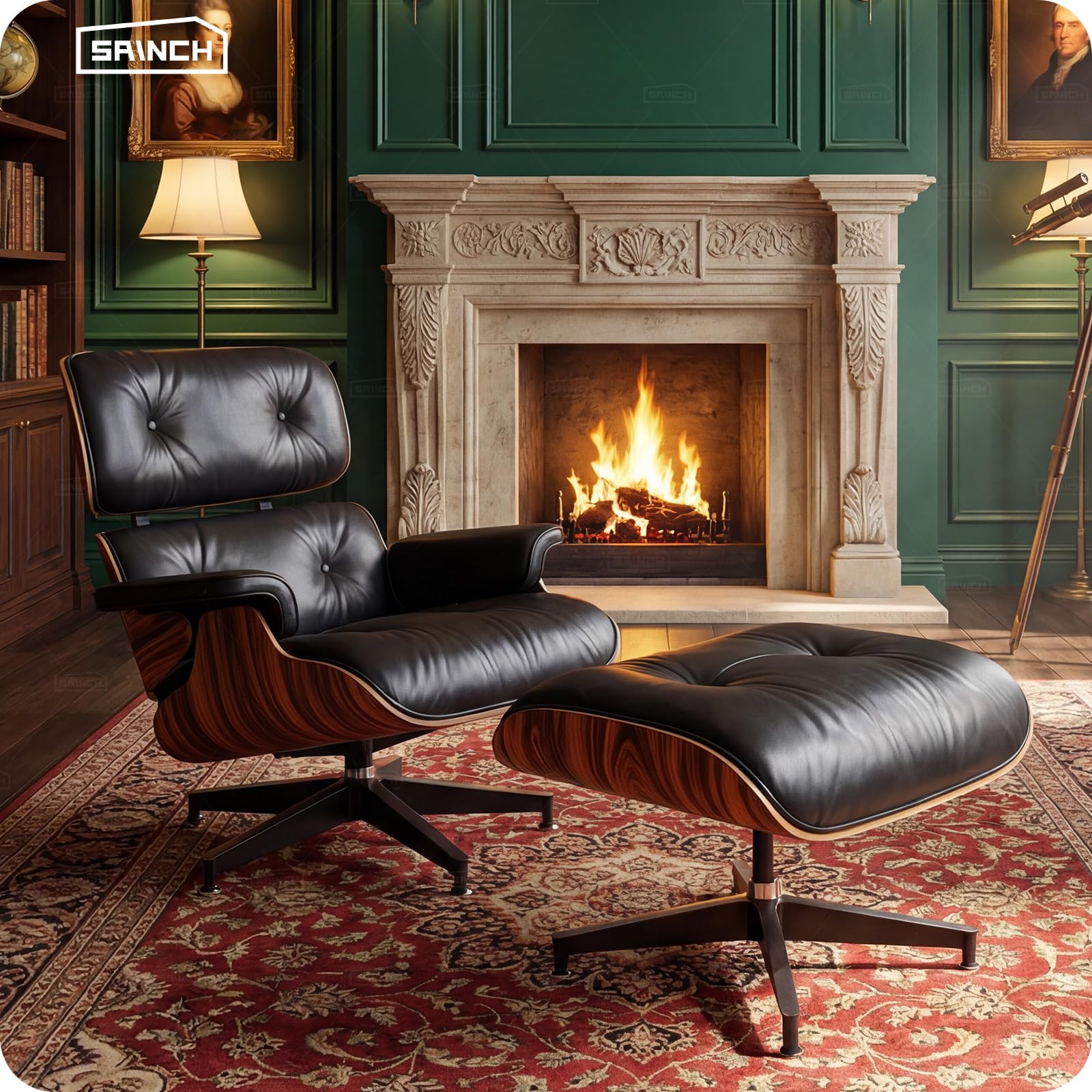 Mid Century Modern Top Grain Leather Chaise Lounge Chair &amp; Ottoman