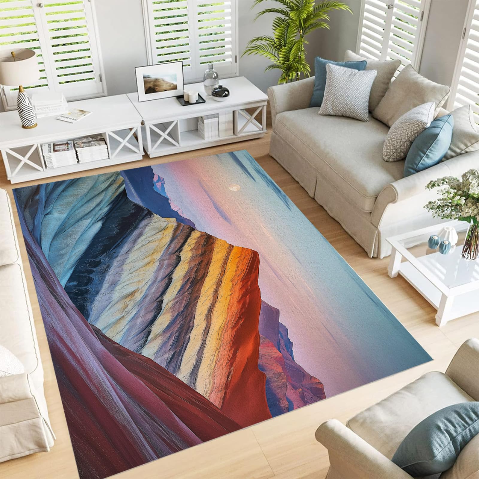 Tapis salon lavable 140x200cm aux motifs de montagnes colorées