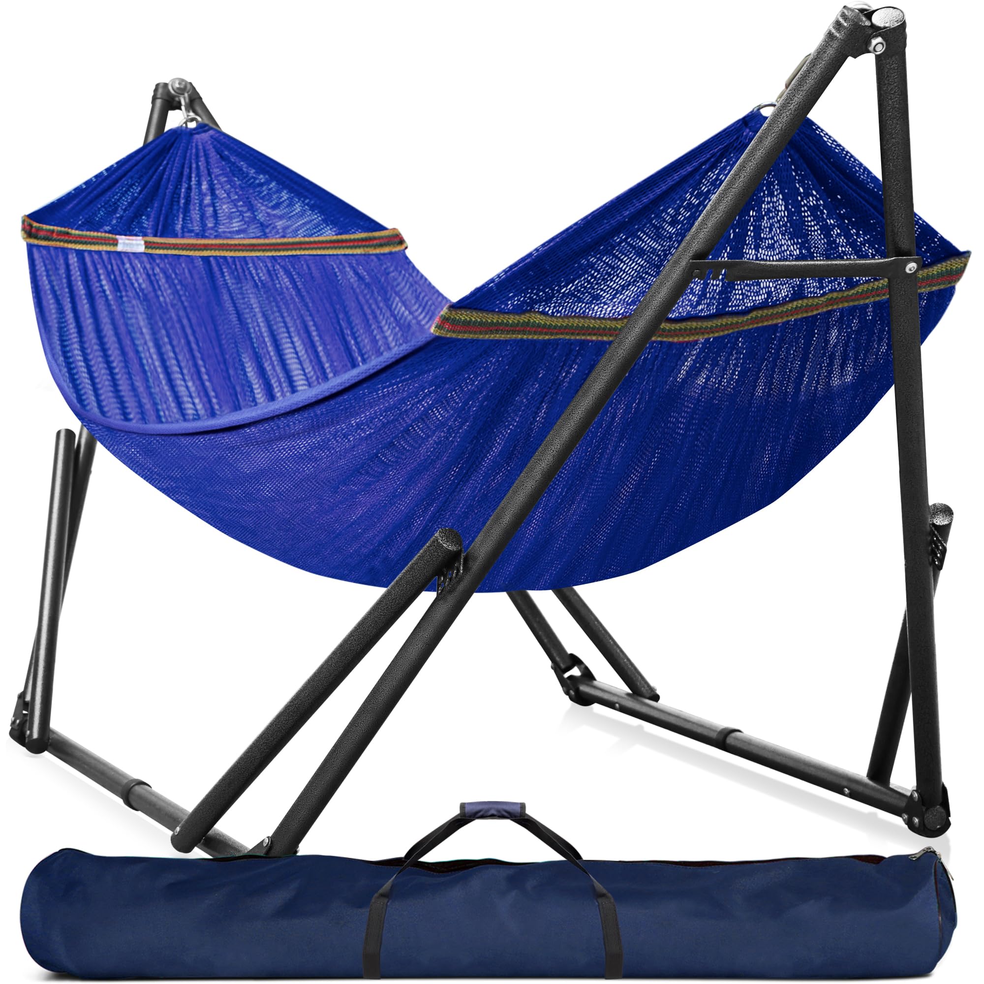 Tranquillo Universal Hammock 600 lbs Capacity, Instant 20s Foldable Hammock Stand, 3-Year Warranty Hammock with Stand, 2 Person Camping Hammock Revolutionary Portable, No Screws, Premium, Blue