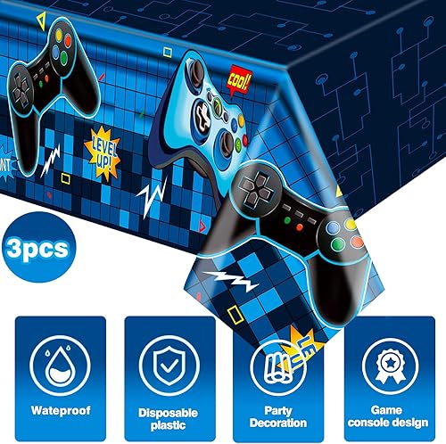 Miniatura 3 de 3 piezas de fundas de mesa de videojuegos, 108 x 54 pulgadas, decoración de fiesta de cumpleaños para niños, decoración de cumpleaños, mantel