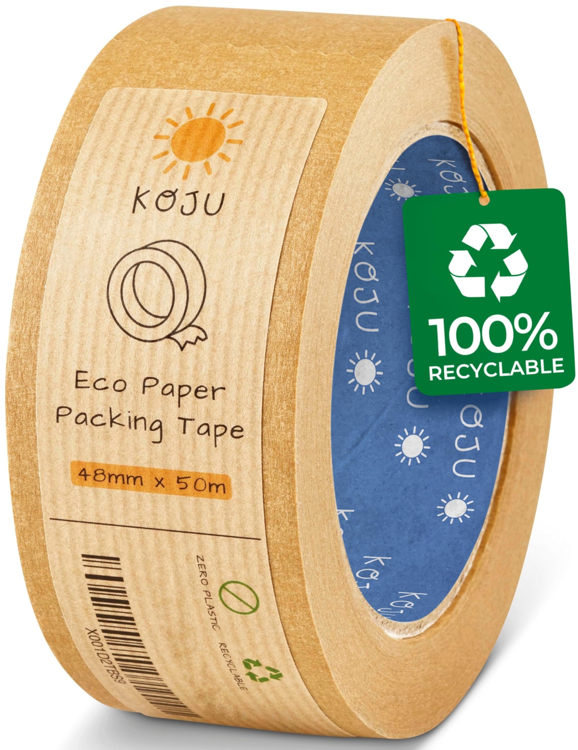 Koju Kraft Paper Packing Tape 48mm x 50m | 1 pack | Eco Friendly & Recyclable Brown Paper Tape for Parcel Packing & Picture Framing