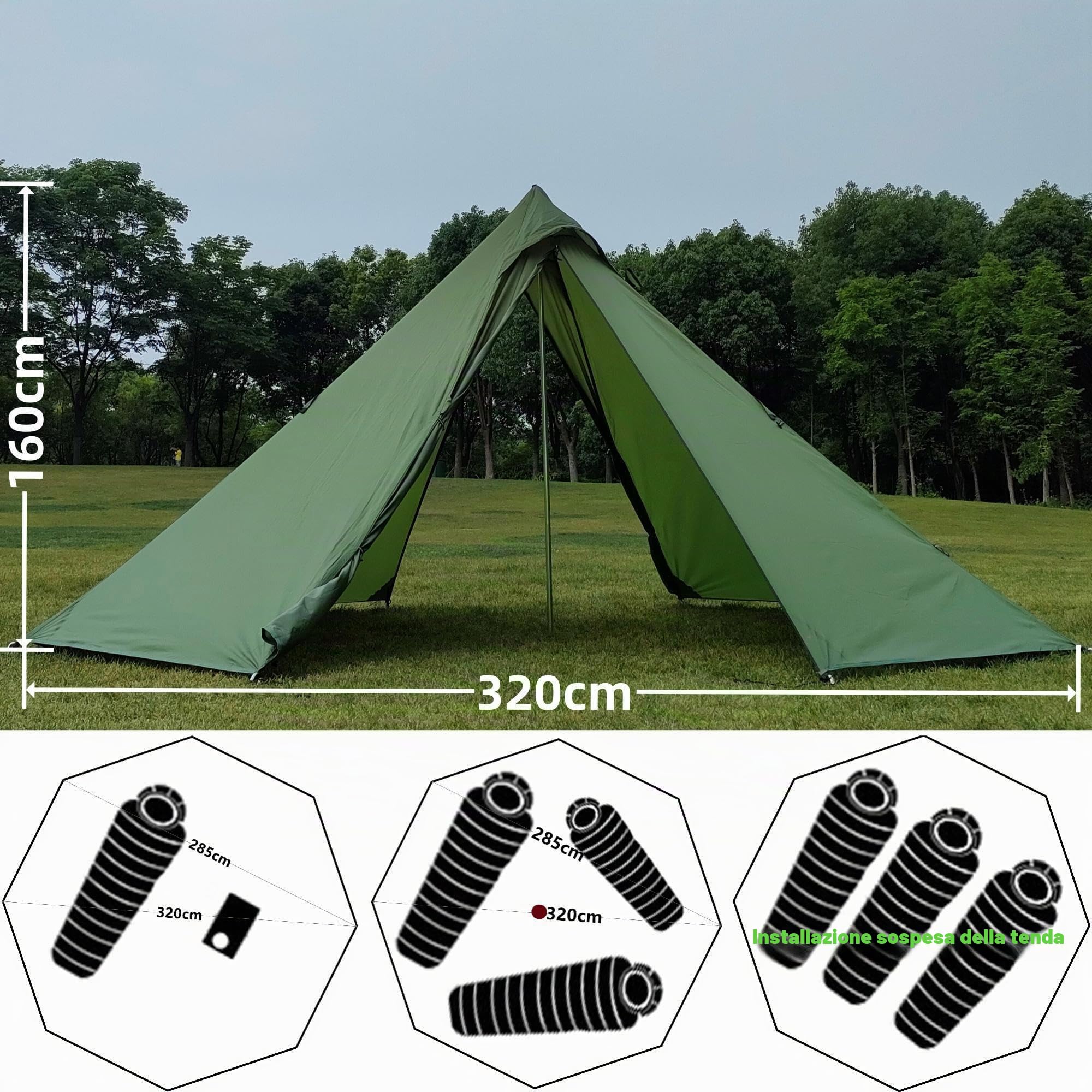 1-4 Person Teepee Tenda Campeggio Escursionismo Rifugio Riscaldato HUT Camino caldo Tipi Facile Impostare