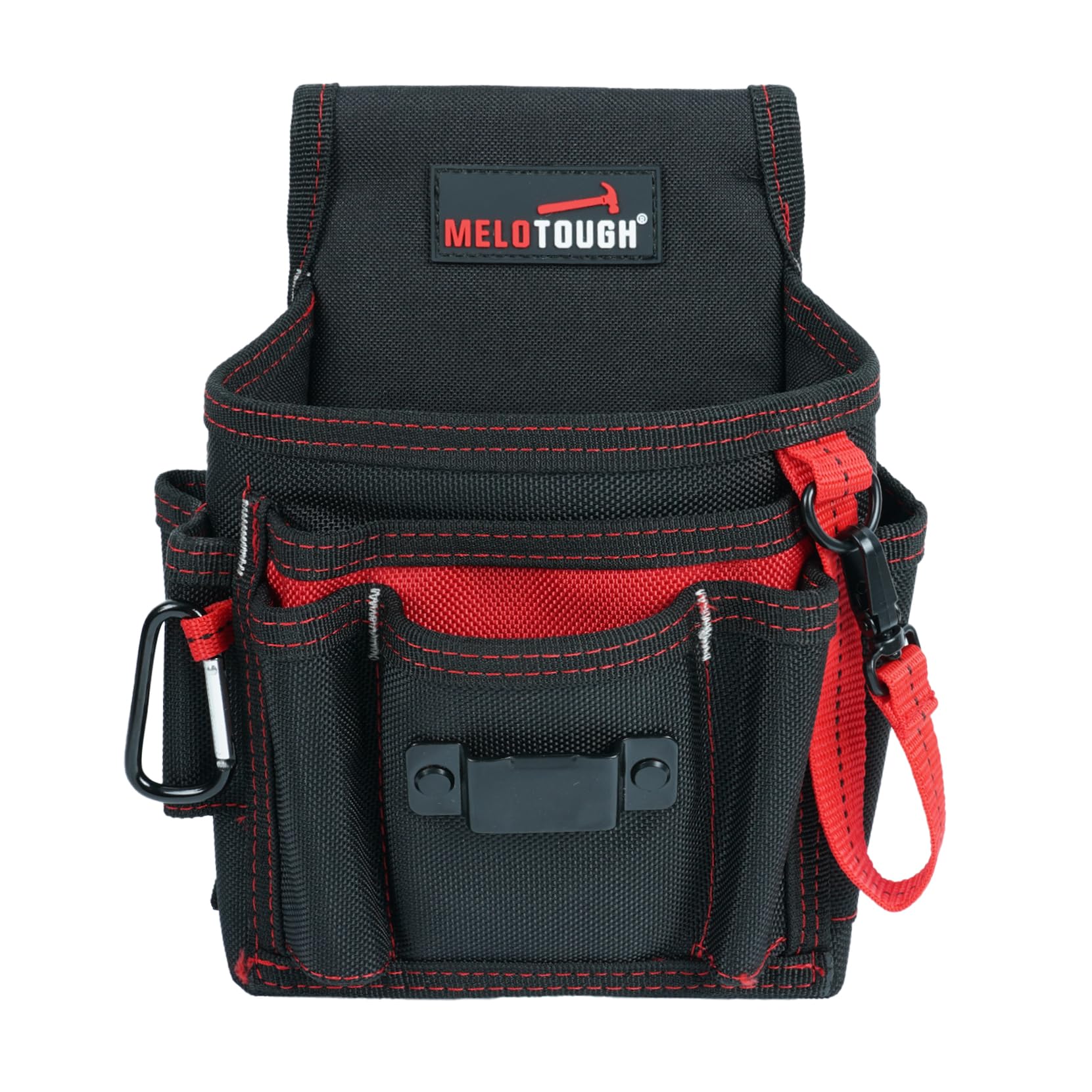 MELOTOUGH Small Tool Pouch, Electrician Tool Pouch, 13 Pockets, Red Nylon, Utility Holster Pouch