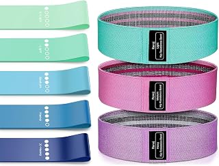Bundle Set of 8 Resistance Bands for Workout, 5 Latex Exercise Bands and 3 Fabric Booty Bands with 2 Portable Bags