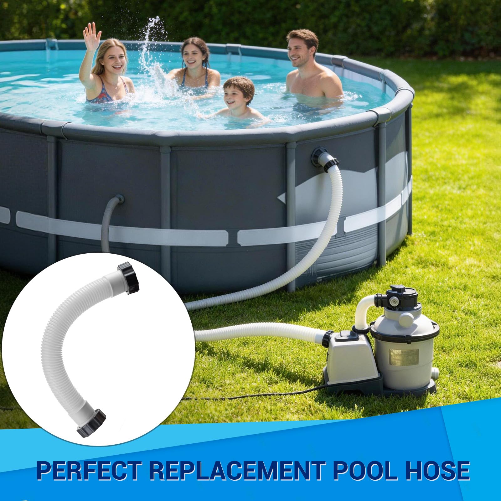 Tuyau Pompe Piscine, Tuyau Filtration Piscine, Tuyau Raccord Pompe Filtre à Sable, Tuyaux pour Piscine avec écrous, Convient pour Une Interface de 1,5 Pouce (40cm)