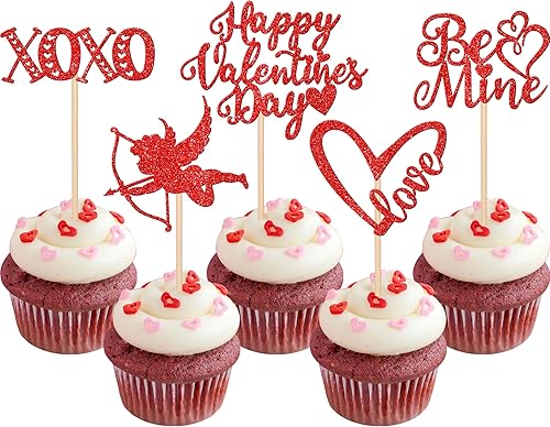 30 piezas de decoración para cupcakes para el día de San Valentín con purpurina Sweet Love Heart Be Mine para cupcakes Cupid XOXO Ring Cupcake Decor 30 piezas de decoración para cupcakes para el día de San Valentín con purpurina Sweet Love Heart Be Mine para cupcakes Cupid XOXO Ring Cupcake Decor