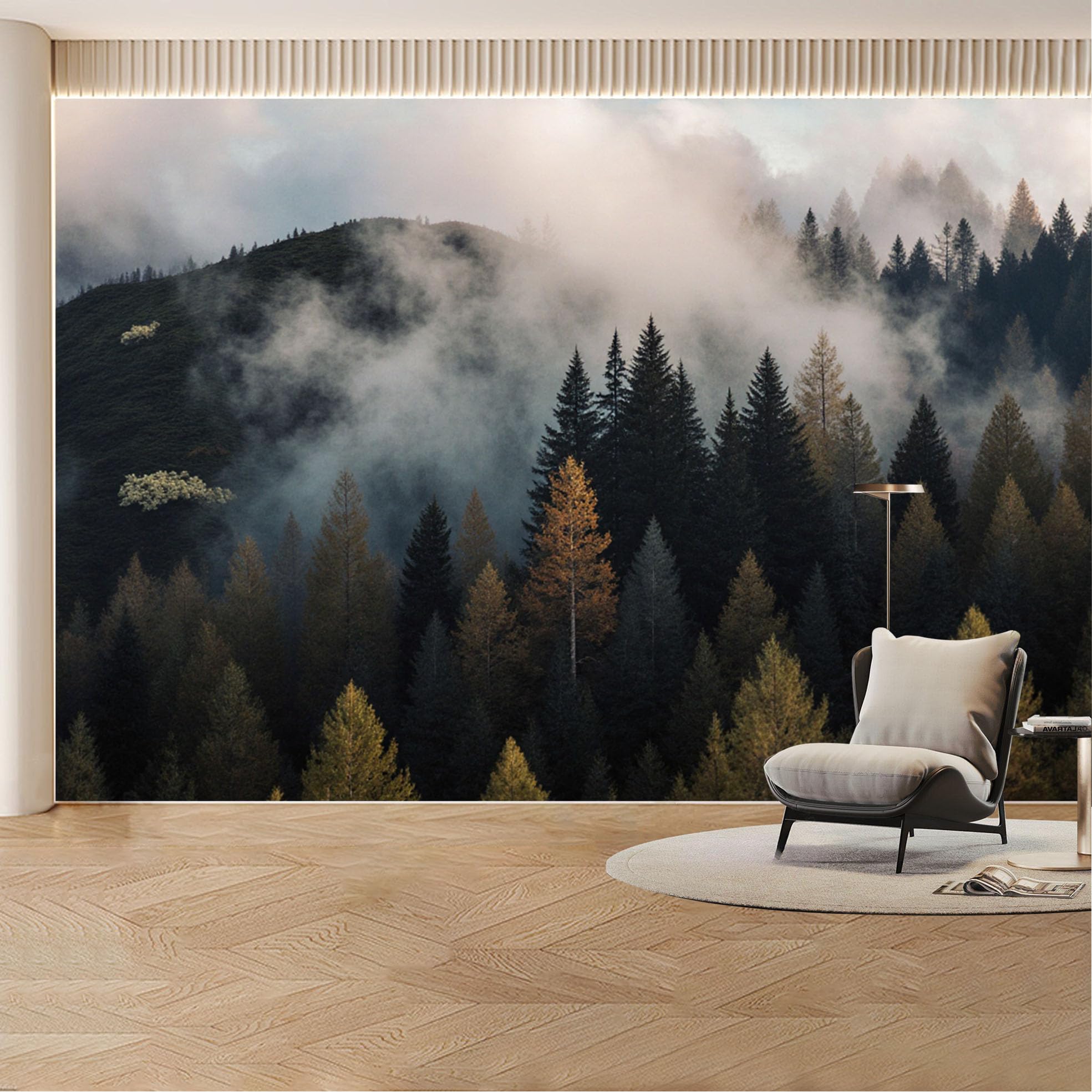 Custom Wall Mural Wallpaper Misty Forest Mountain， Landscape Nature Wall Decor Large Wall Art， Nordic Luxury Removable SelfAdhesive Large Photo for Living Room， Bedroom， Office