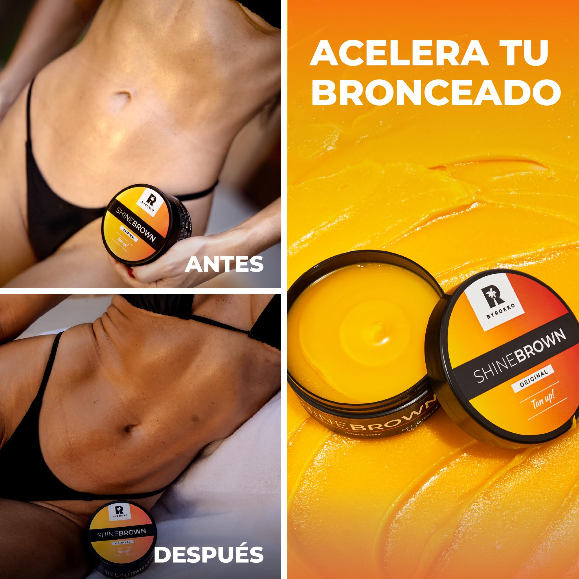 Acelerador del Bronceado BYROKKO Shine Brown 210 ml - Crema de Bronceado Rápido para Solárium y Exterior, Potenciador del Bronceado, Hidratante, Resistente al Agua, Rica en Aceites