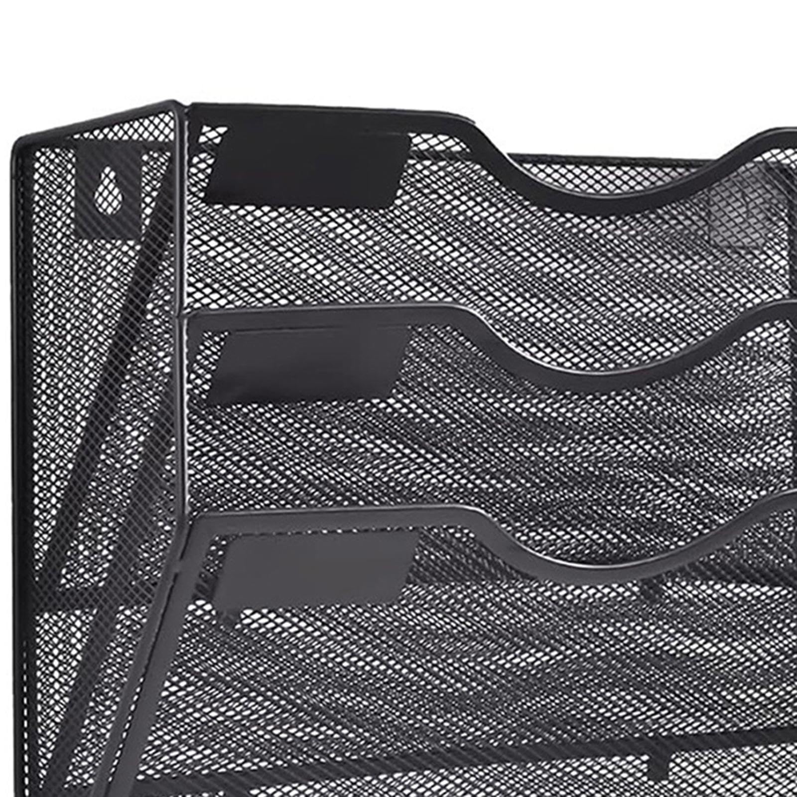 SECRET DESIRE Wall Mounted Mesh File Holder Rack Shelf Magazine Paper 3 Tier Magazine Rack Black-image-26
