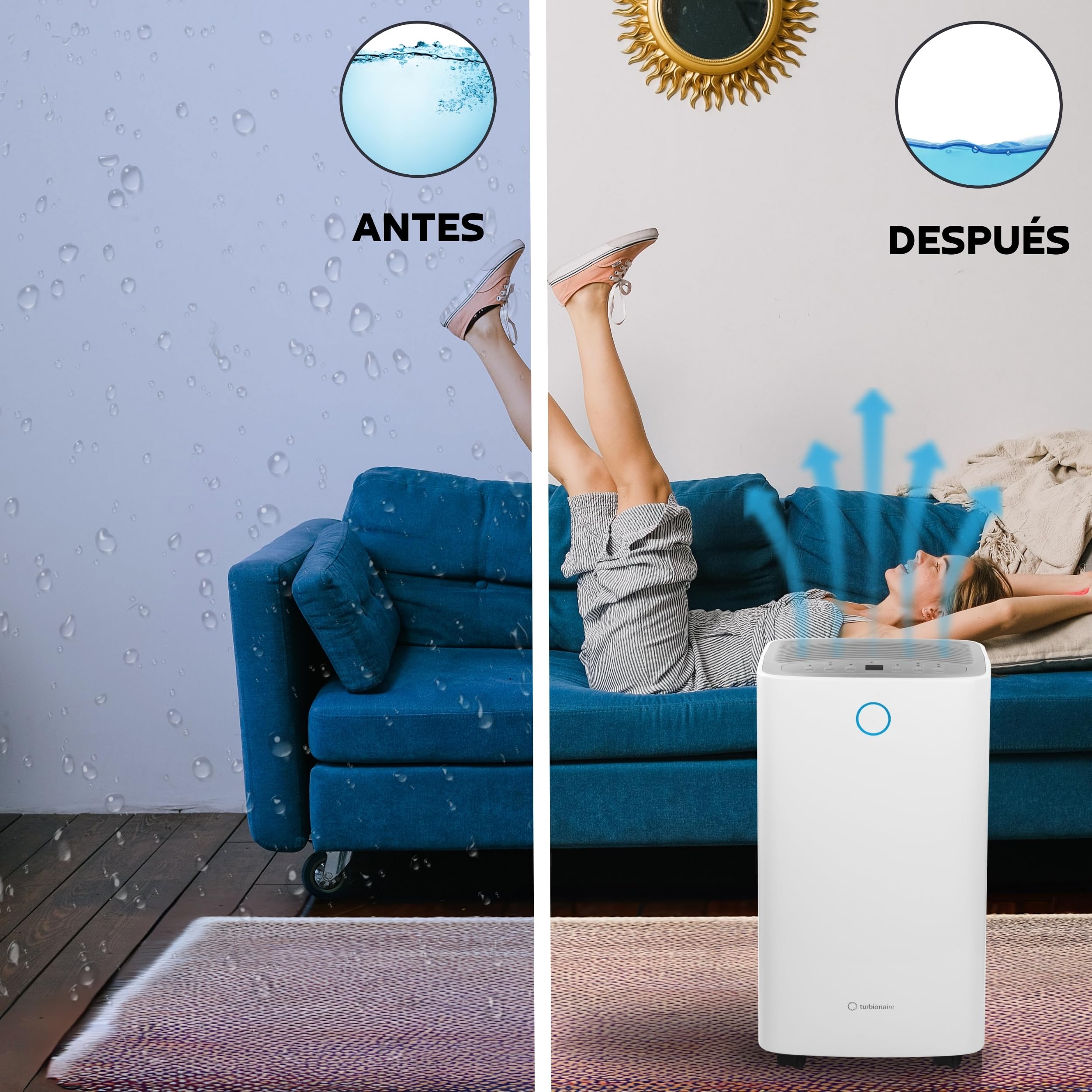 Deshumidificador y Purificador de Aire Turbionaire Senso 13 WiFi, 13L/Día, Filtro HEPA + Carbón Activo, Silencioso, Depósito extraíble 2L,Modo Secado de Ropa y Auto Antihumedad, Cobertura de 35m²