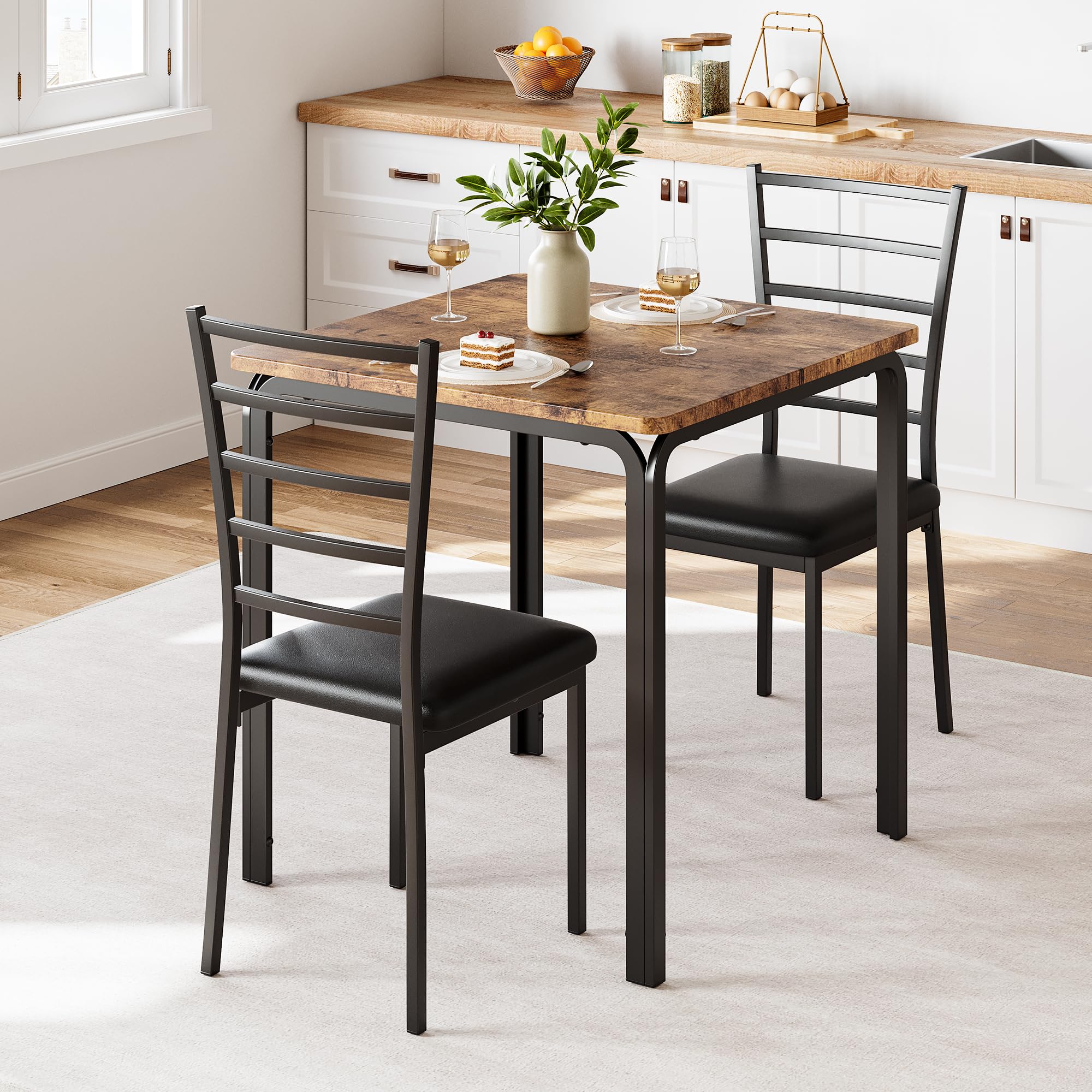 GarveeHome 3-Piece Kitchen Dining Room Table Chair Set for Small Space