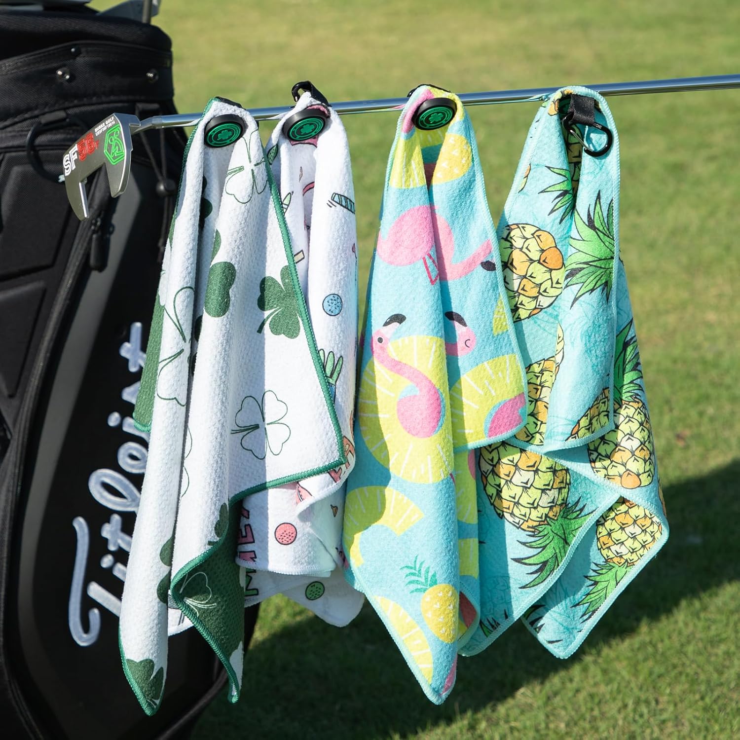 Magnetic Golf Towel for Golf Bags Microfiber Fabric Waffle Pattern Towels for Men or Women, Magnet Golf Towel with Heavy Duty Carabiner Clip Golf Accessories (Pineapple) - Image 9