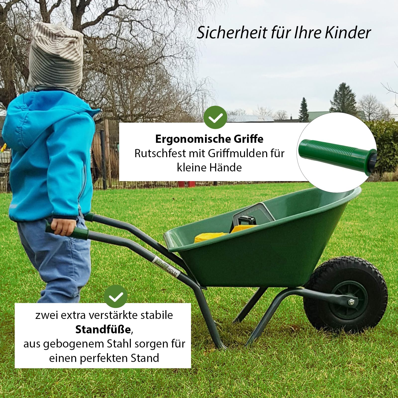 TRUTZHOLM Kinderschubkarre Uni 3,6 kg 40 kg Traglast Stahl Kunststoff grün Vollgummirad Schiebkarre Gartenkarre (Uni I grün)