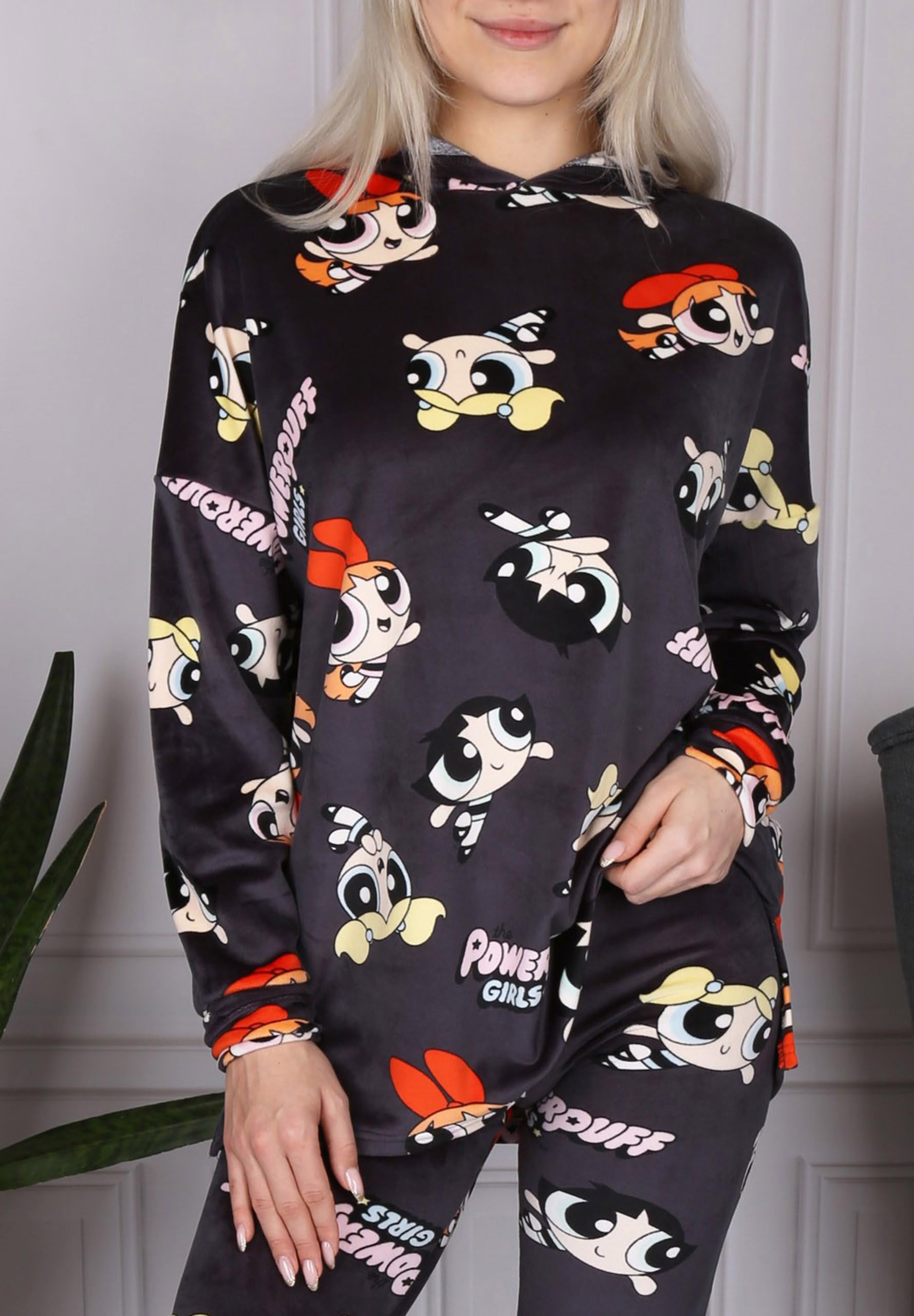 Atomówki Grafitowy komplet damski HOMEWEAR, CIEPŁA bluza z kapturem i legginsy, wygodny dres po domu (DE/NL/SE/PL, Numeryczny, 40, Regularny, Regularny)