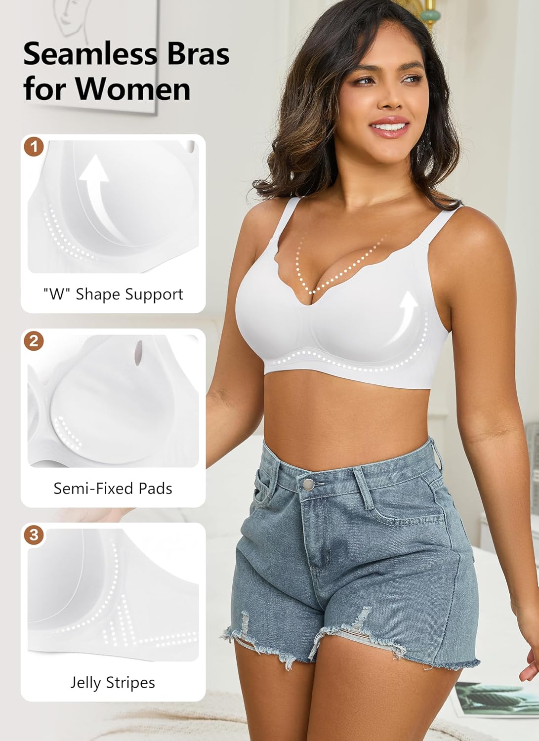 Wavy Wireless Bras Push Up Bralette Seamless Wirefree Plunge Bra Everyday Bras for Women No Underwire Full Coverage - Image 4