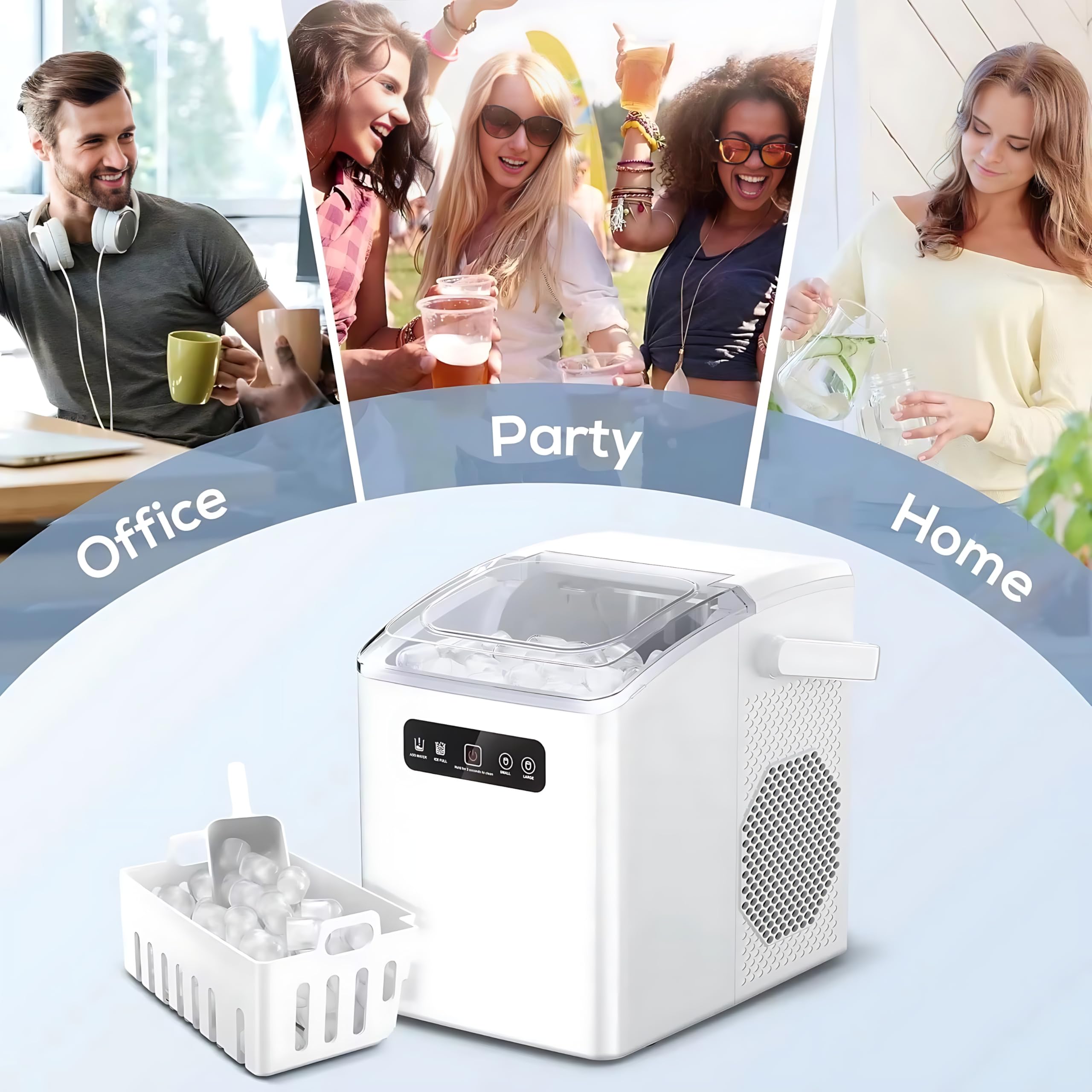 Macchina per produttore di ghiaccio, produttore di ghiaccio portatile completamente automatico - 12 kg/24 ore, produce 8 cubi in 6 minuti, autopulente e rumore basso, con pala di ghiaccio per casa