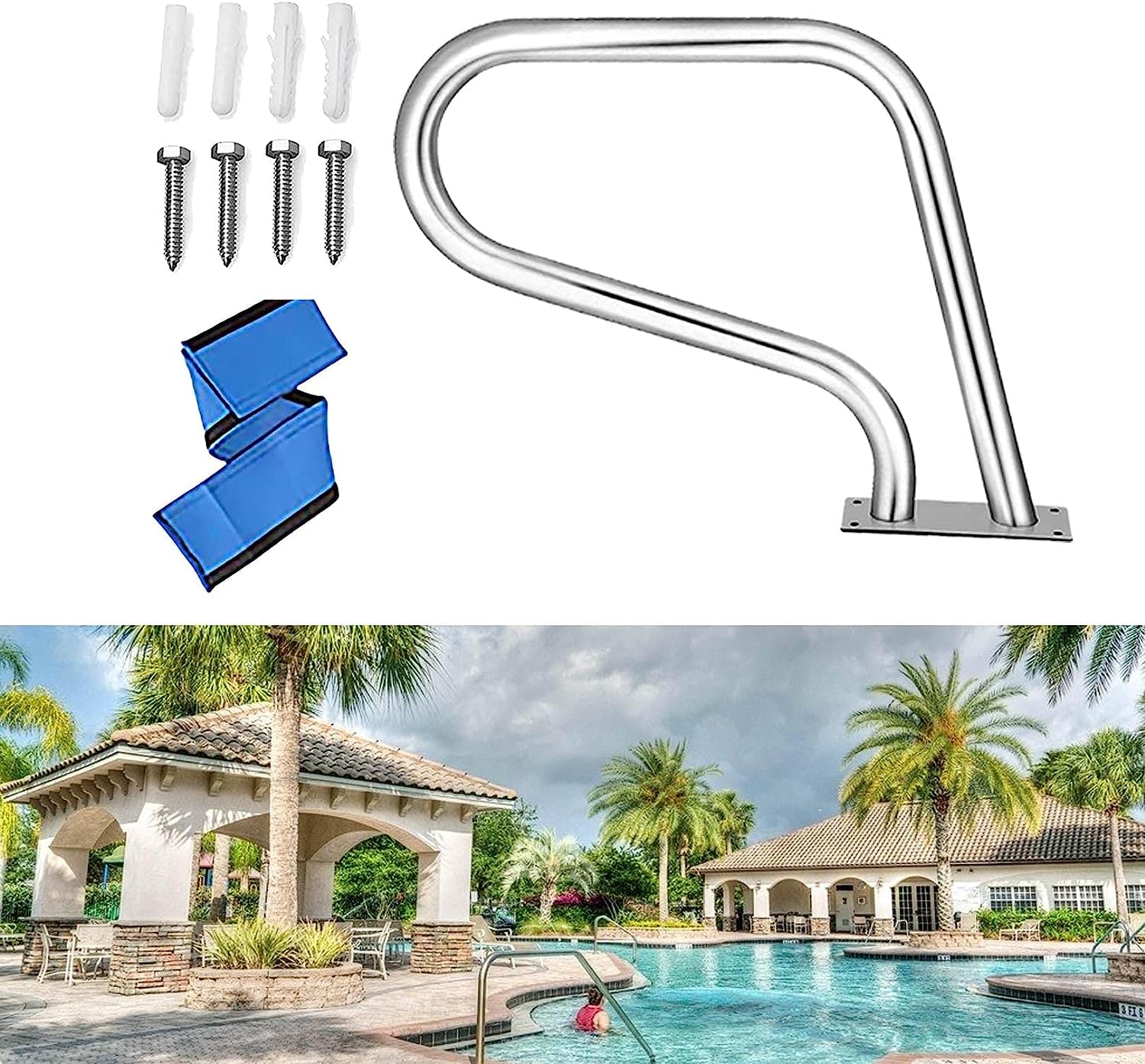Main courante de piscine pour éviter les glissades avec bride