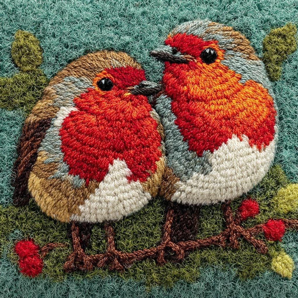 Henypt Latch Hook Pillow Craft Kit 43x43cm,Christmas Robin 17x17 Inch,Complete Starter Kit with Tools and Yarn for Beginners & Craft Enthusiasts