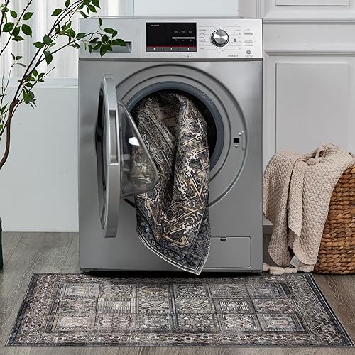 Miniatura 4 de DECOMALL ALYTA - Alfombra de pasillo lavable, vintage, antideslizante, larga, para pasillo, pasillo, cocina, gris, 2 pies 6 pulgadas x 9 pies