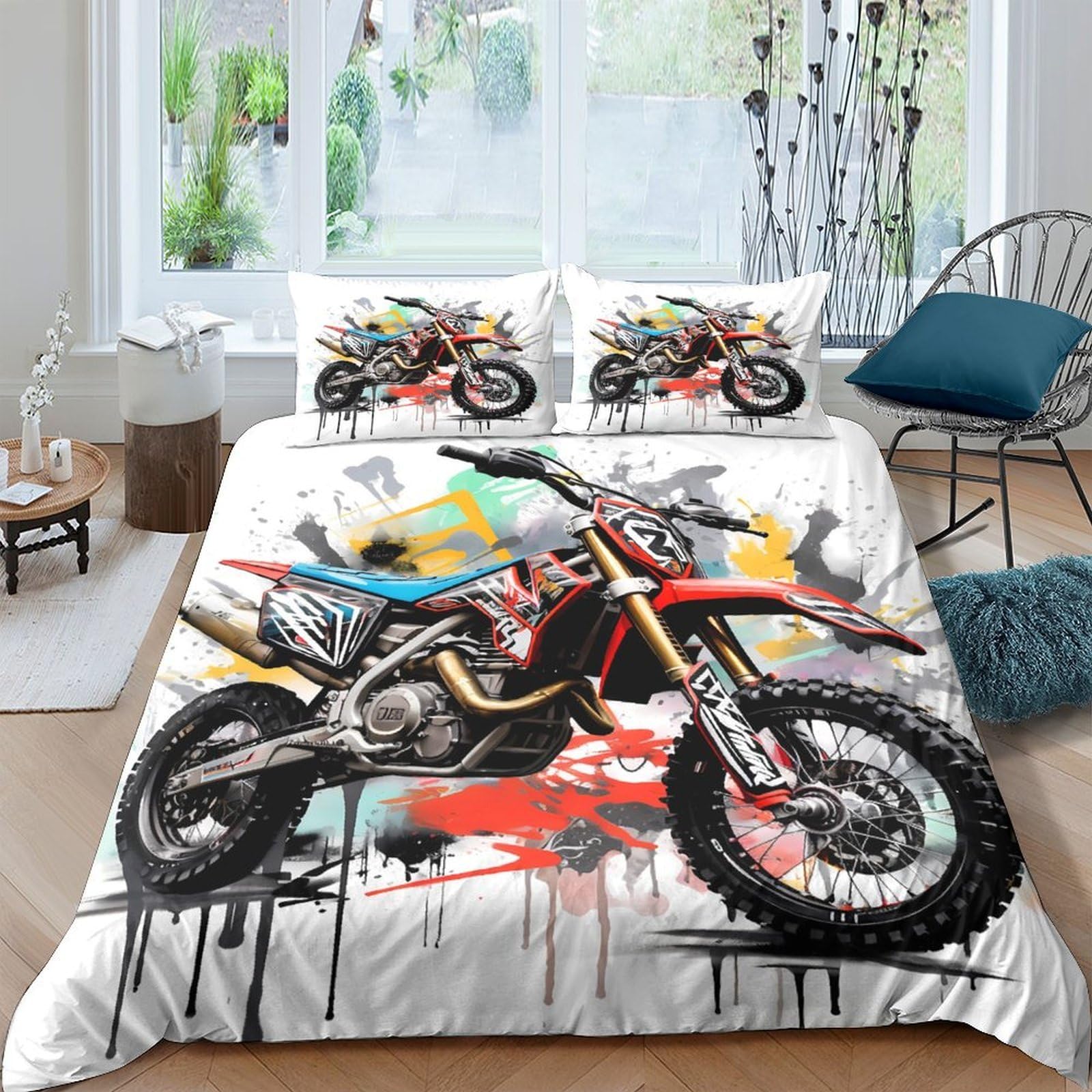 Ctjqhvkz Style-2 3D Printed Motocross Bike Fitted Sheet Microfiber Soft Breathable Graffiti Art Bed Cover For Bedroom Decor Dorm Mattress Protection Single（135X200cm）
