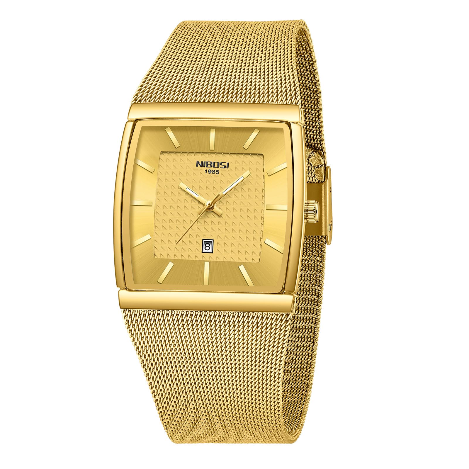 NIBOSI Orologi da uomo Orologi analogici quadrati al quarzo in acciaio inossidabile per uomo Cinturino a maglia Impermeabile Orologio sportivo da lavoro con datario