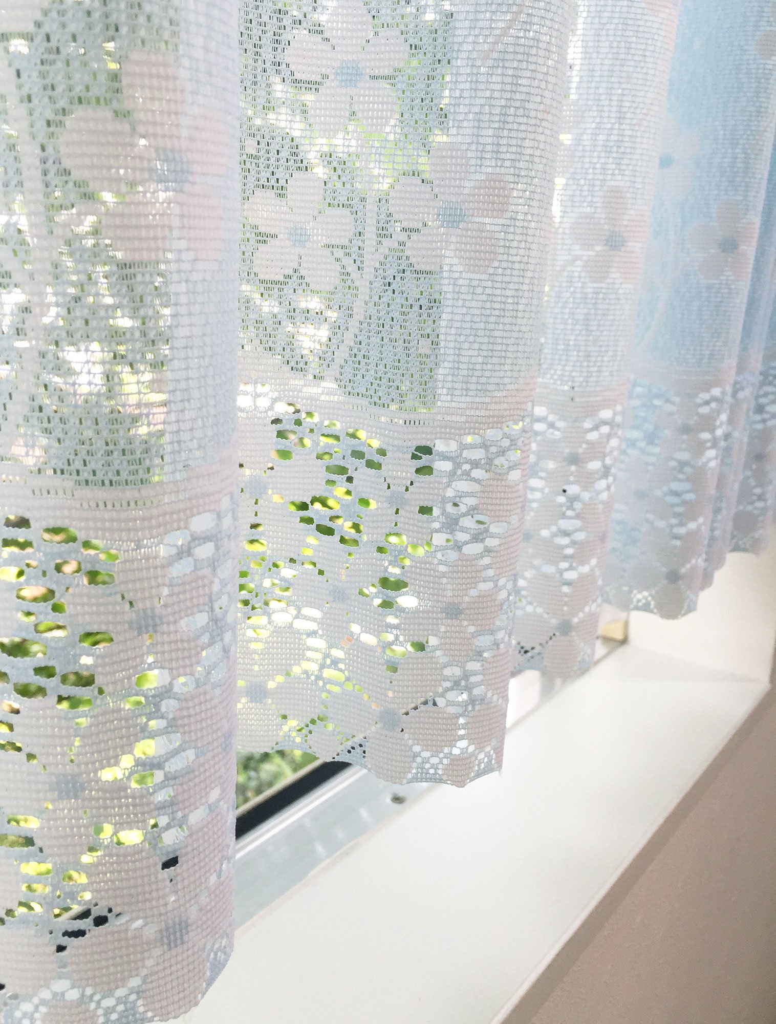 Amazon｜SunnyDayFabric カフェカーテン フラワーリバー レース ブルー