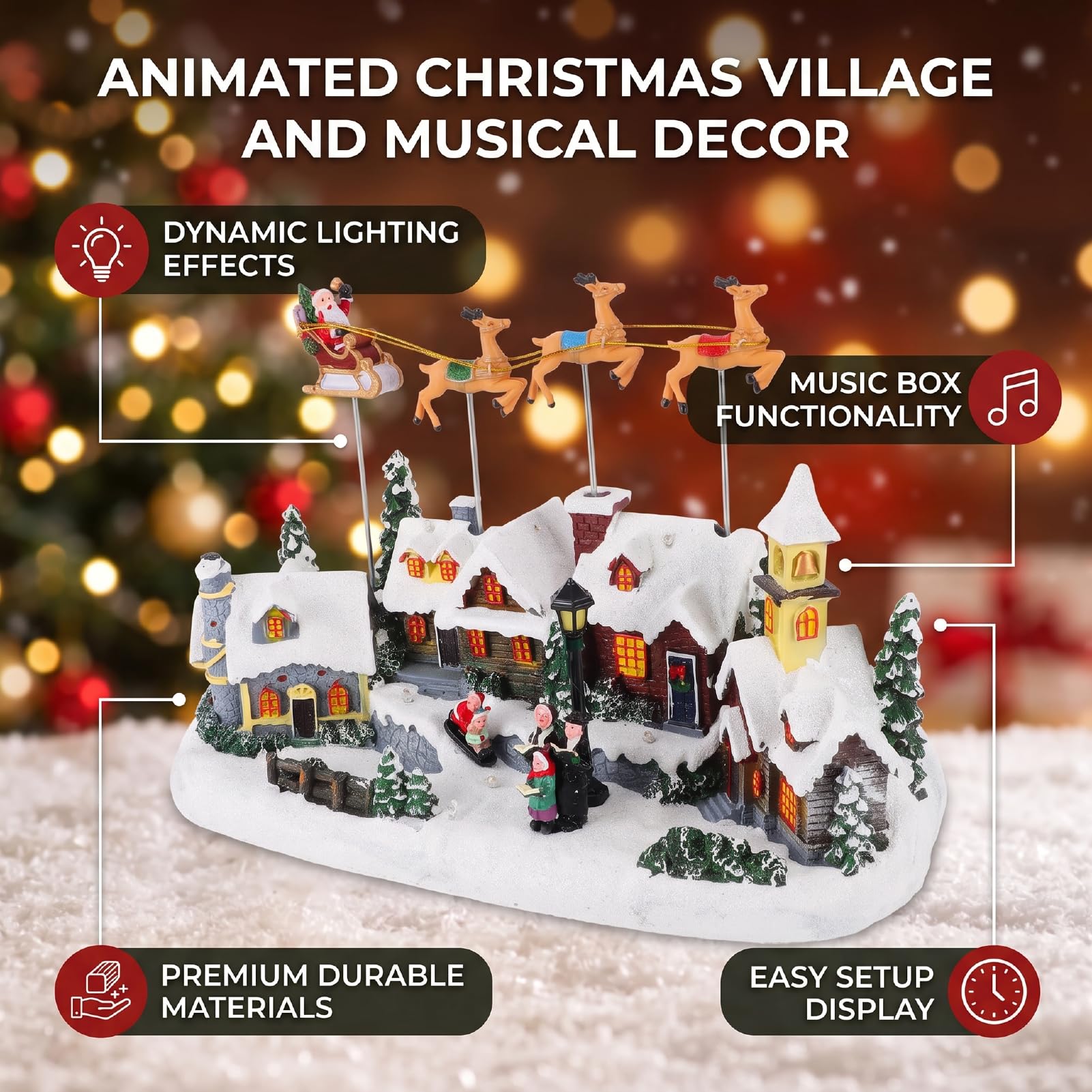 Scena del Villaggio di Natale Animato a LED, Decorazione Illuminata