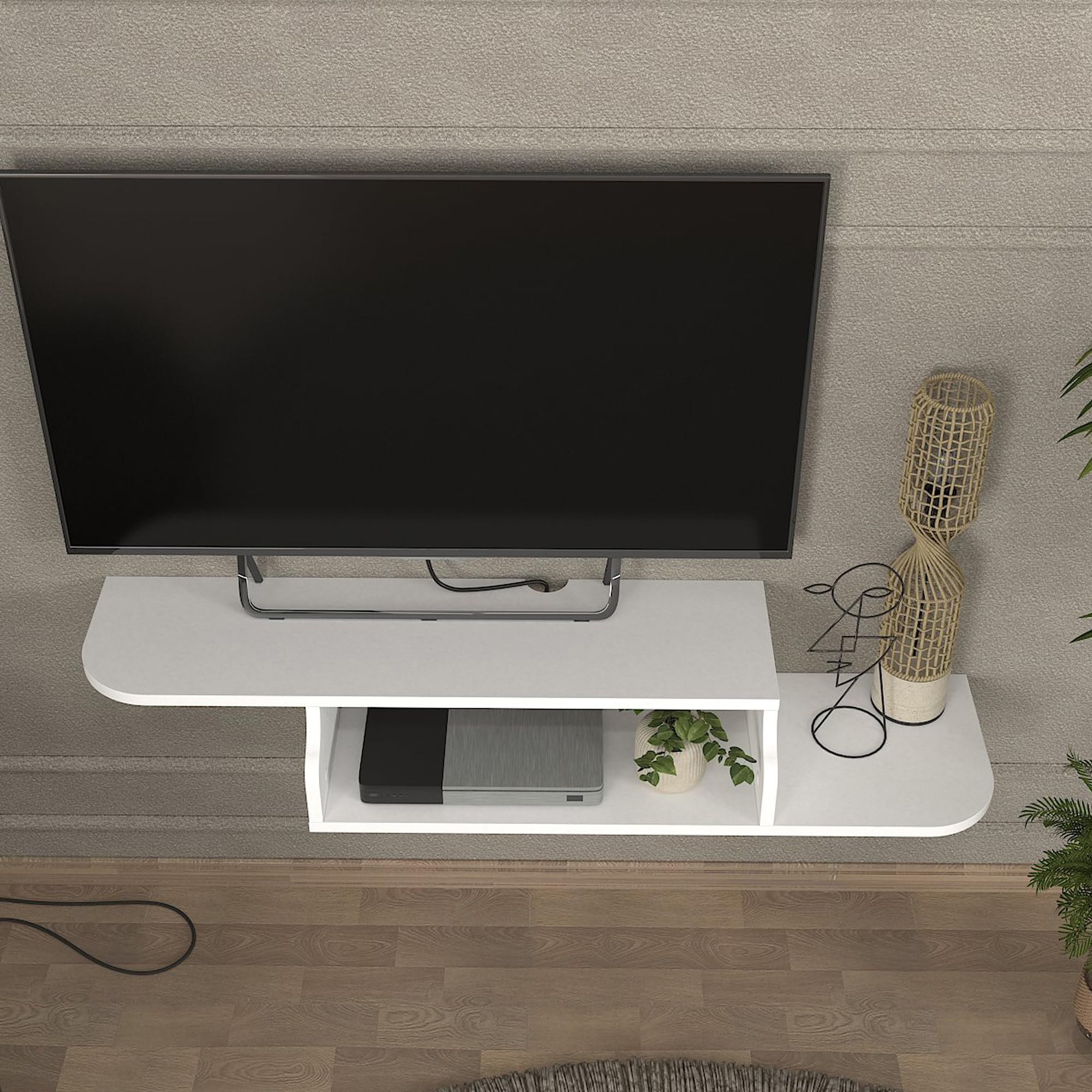 [en.casa] TV Lowboard hängend Kershaby Schweberegal für Fernseher Wohnzimmer Medienregal mit 1 offenen Fach 120 x 30 x 19 cm Weiß