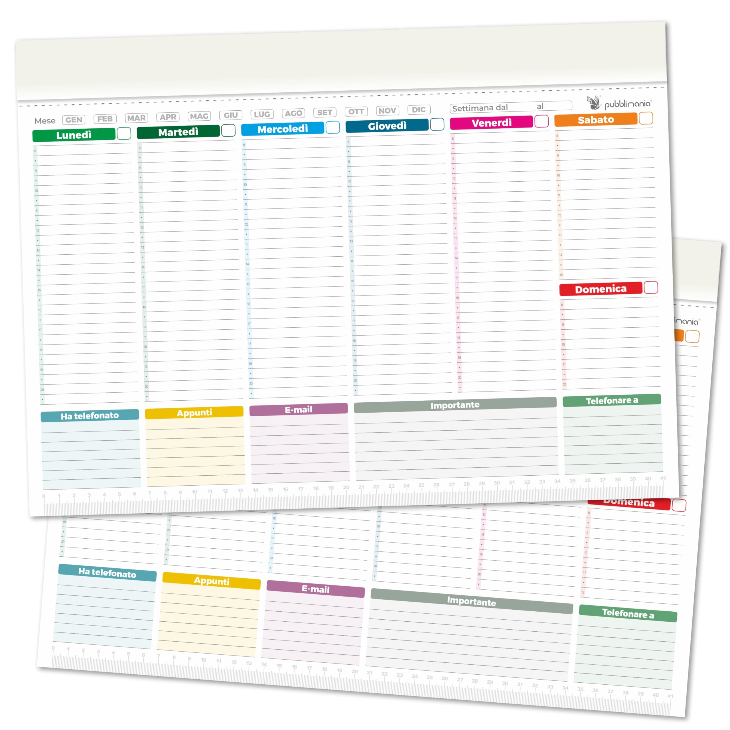 Pubblimania 2 MAXI PLANNER SETTIMANALE da tavolo per scrivania. (Cm 43x31) Organizer Weekly planner Agenda per Ufficio (2 Maxi Planner)