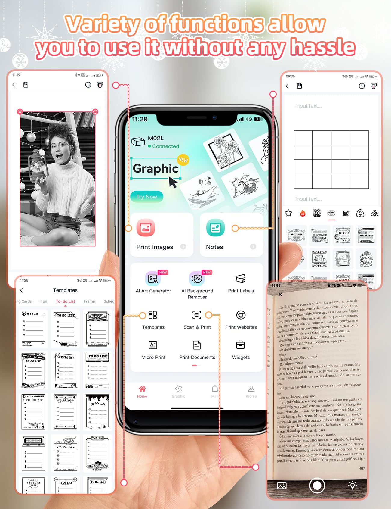 Memoking Mini Imprimante Thermique - M02L Petite Bluetooth Mini Imprimante Portable Stickers Autocollant avec 1 Rouleau de Papier, pour Les Photos, Apprentissage, Plaisir, DIY, Cadeaux