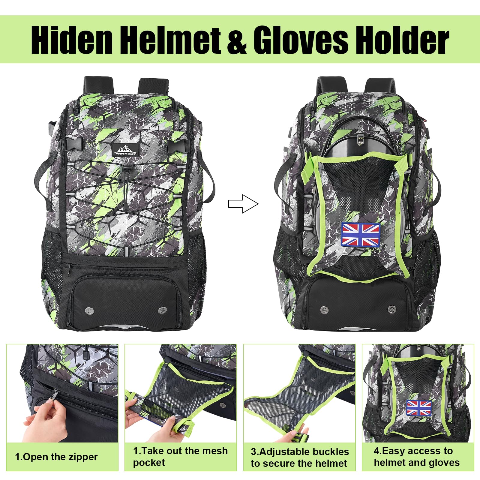 POWER KING 45L Youth Baseball Bat Bag, Large Capacity Backpack for Baseball, T-Ball & Softball Equipment & Gear with Shoe Compartment | Fence Hook | Helmet Holder