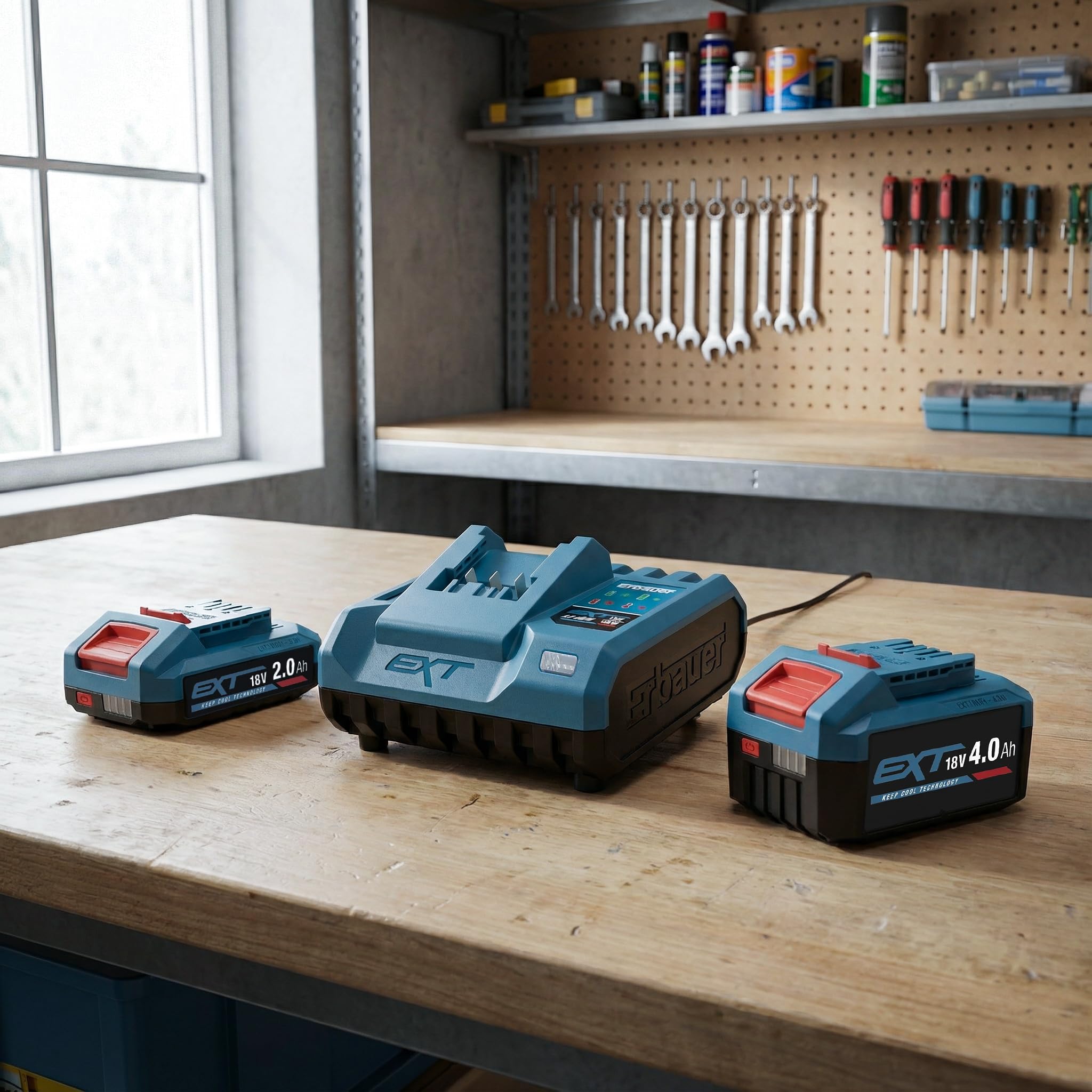 Erbauer - Kit cargador y 2 baterías de iones de litio (2 Ah + 4 Ah 240 V)