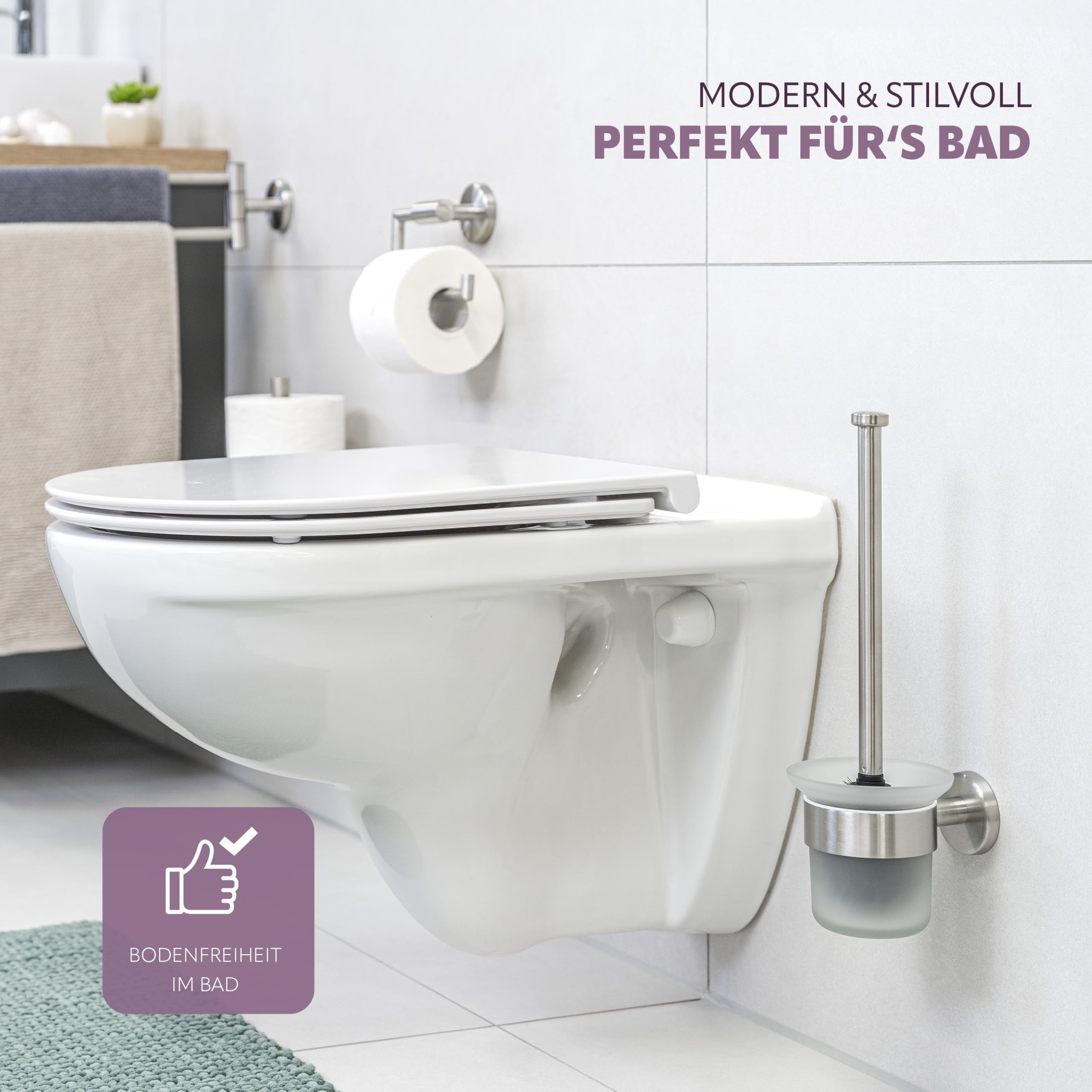 bremermann Bad-Serie Piazza - Badezimmer Zubehör-Set 2tlg. bestehend aus 1x Toilettenpapierhalter und 1x WC-Garnitur inkl. 1 Ersatzbürstenkopf, WC-Rollenhalter mit Soft-Close Funktion, aus Edelstahl