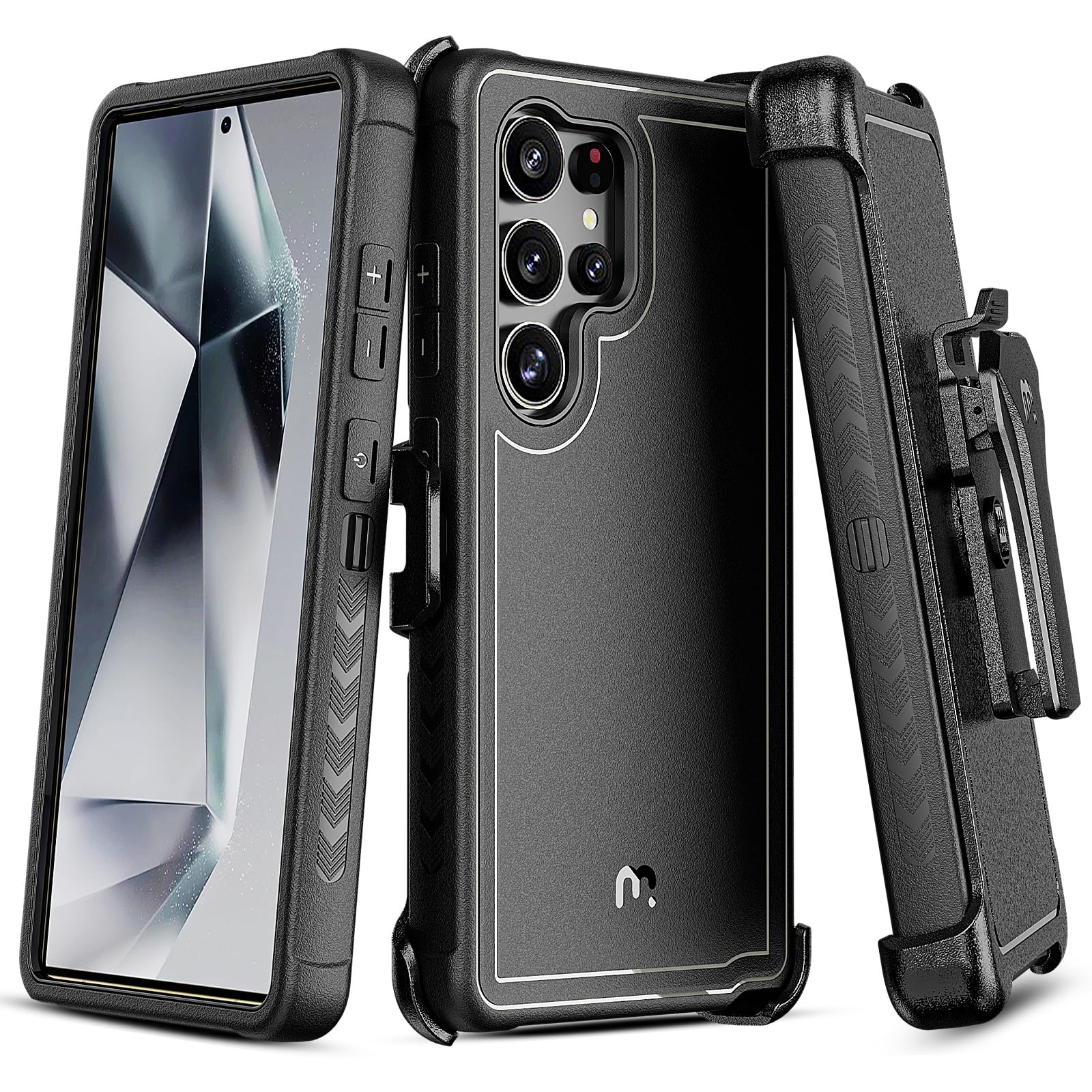 M MYBAT PRO Maverick Series for Samsung Galaxy S25 Ultra Case with Belt Clip Holster, 6.9 inch, Heavy Duty Military Grade Drop Protective Case w 360° Rotating Stand (No Screen Protector) Black