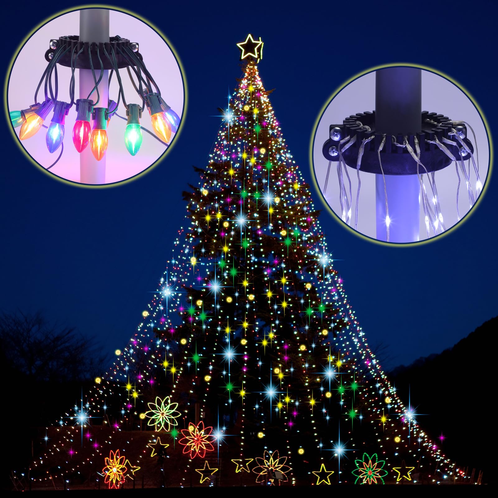 Menkxi 1 Pcs Christmas Tree Flag Pole Mega Topper Light Hook 7 x 5 x 1.75 Inch Christmas Tree Flag Pole Topper for Xmas Outdoor Decoration Patio Yard Holiday Party Supplies