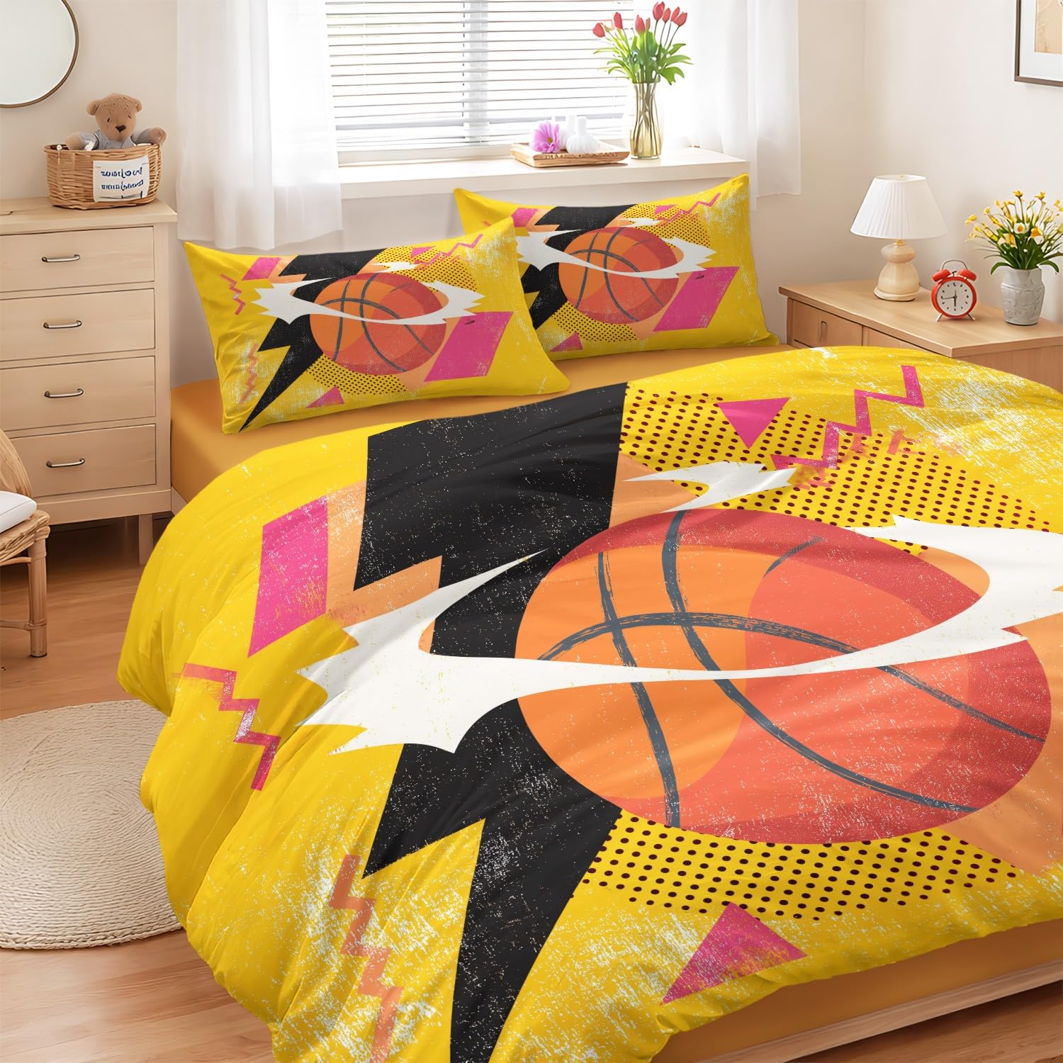 Housse de couette basket-ball et éclair en microfibre parure de lit 3 pièces ado