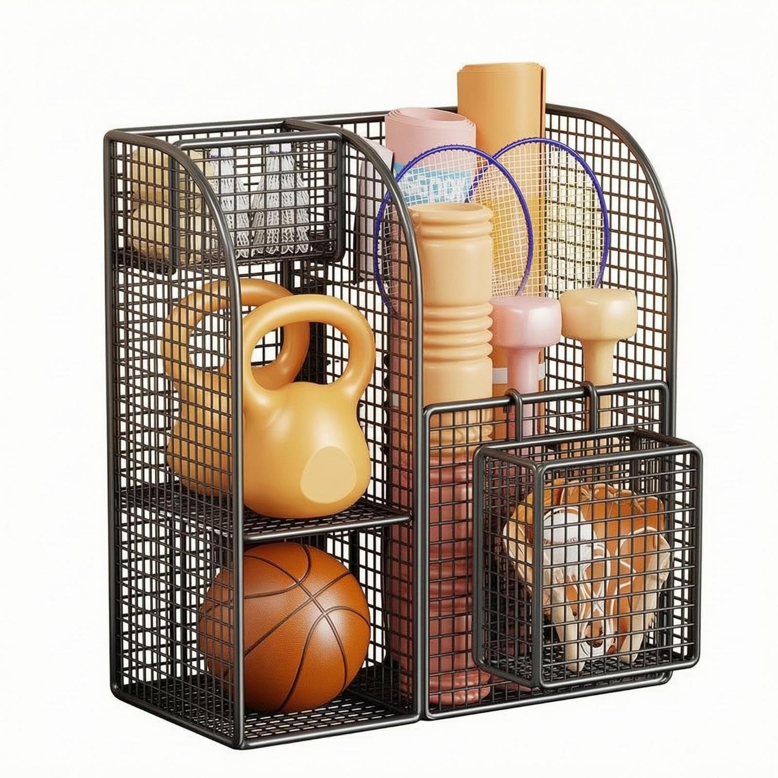Home Gym Storage Cart Exercise Gear Equipment Organizer Open-Grid Exercise Gear Rack Black Wo Wheels Basket|Sporting Goods| Fitness Running & Yoga| Strength Training| Weight Storage-image-21