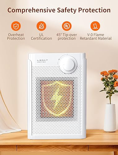 Miniatura 3 de Lerat Calentador de espacio eléctrico, calentador pequeño para uso en interiores, calentador portátil de calentamiento rápido PTC de 1200 W,